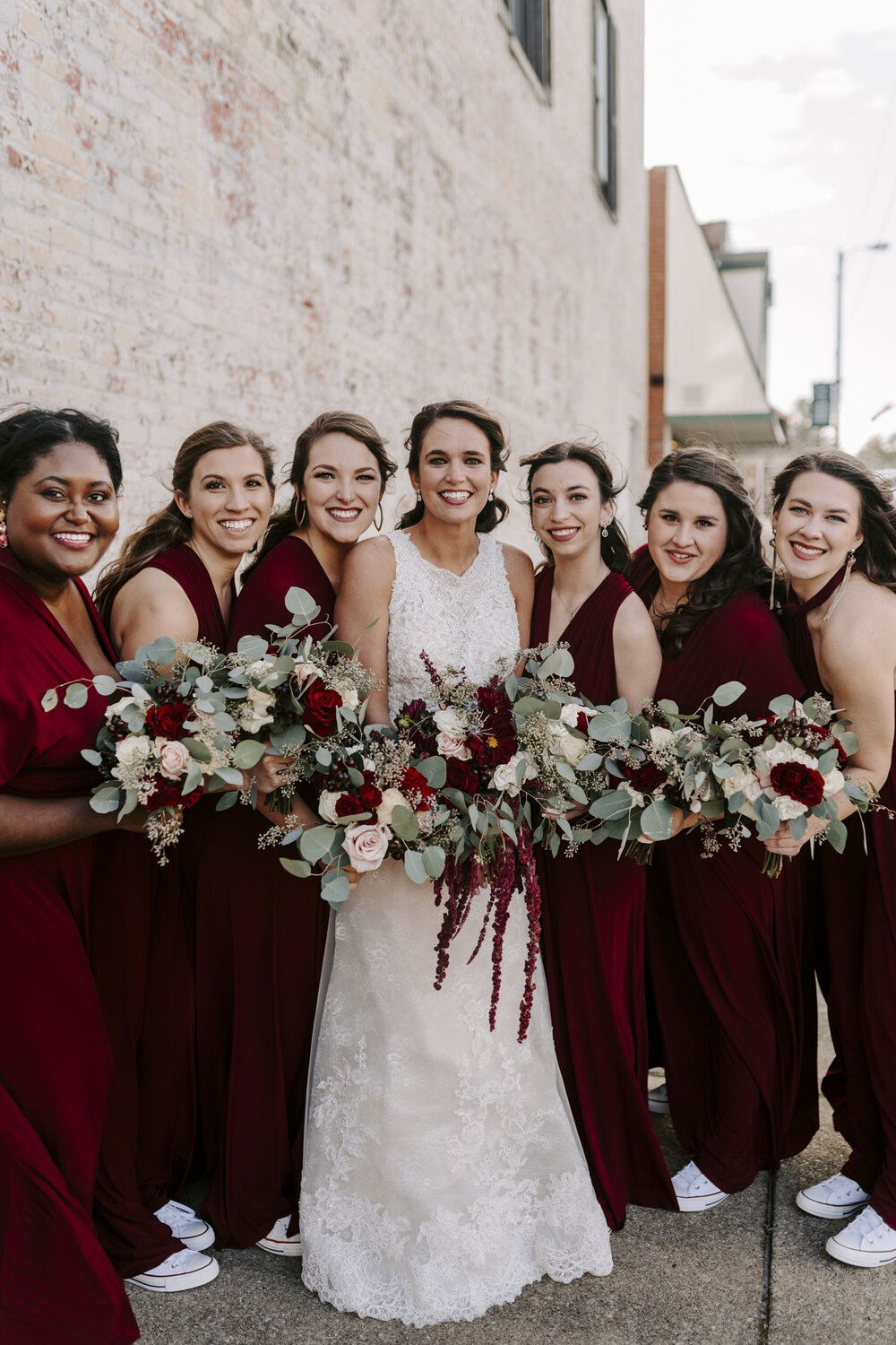 Bride and bridesmaids portraits in the fall