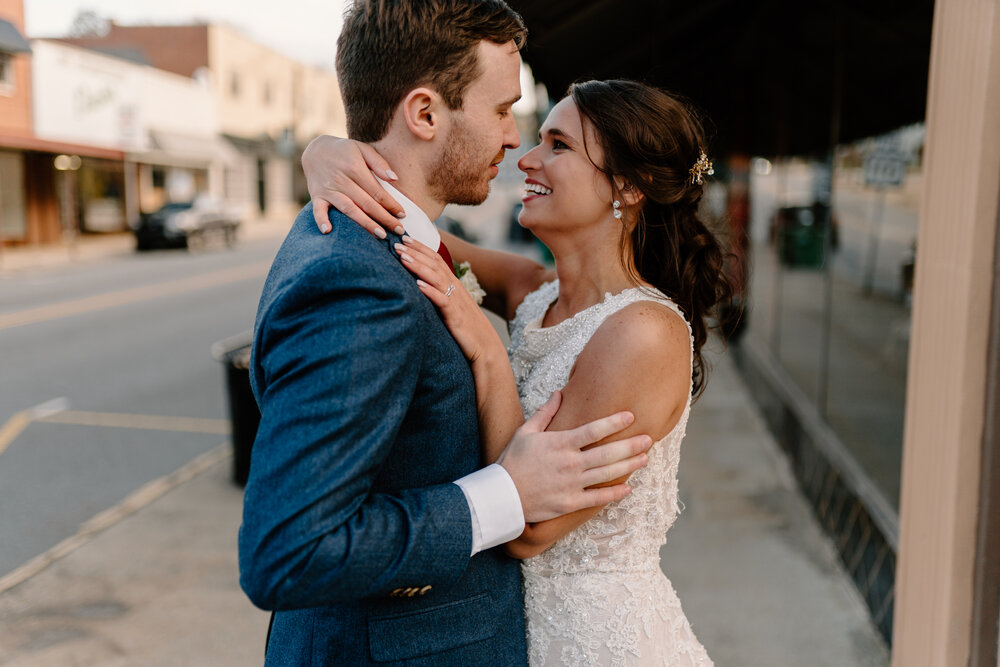 Fall wedding portraits in downtown Madison, NC