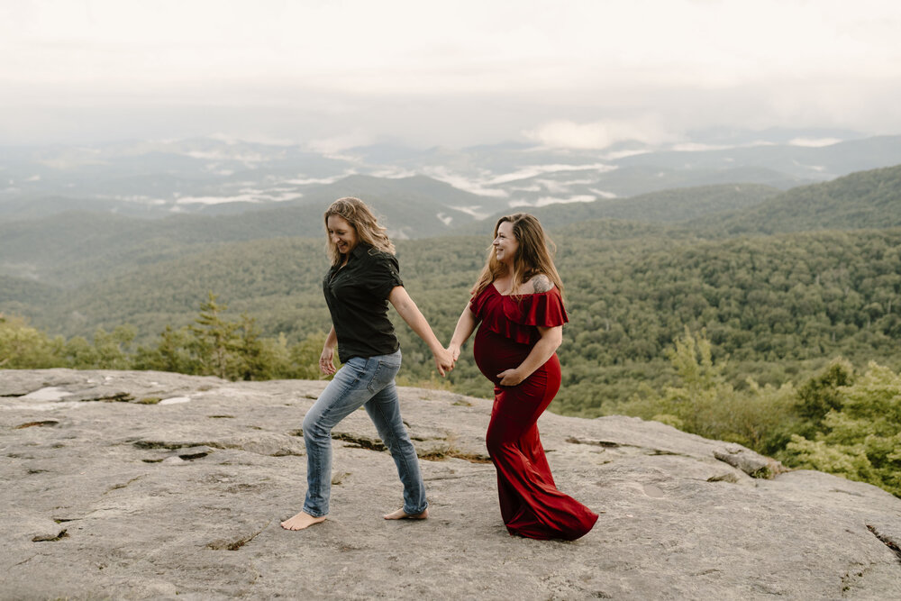 Same-Sex Adventurous Mountain Maternity Session in Asheville Boone, NC by Kayli LaFon Photography