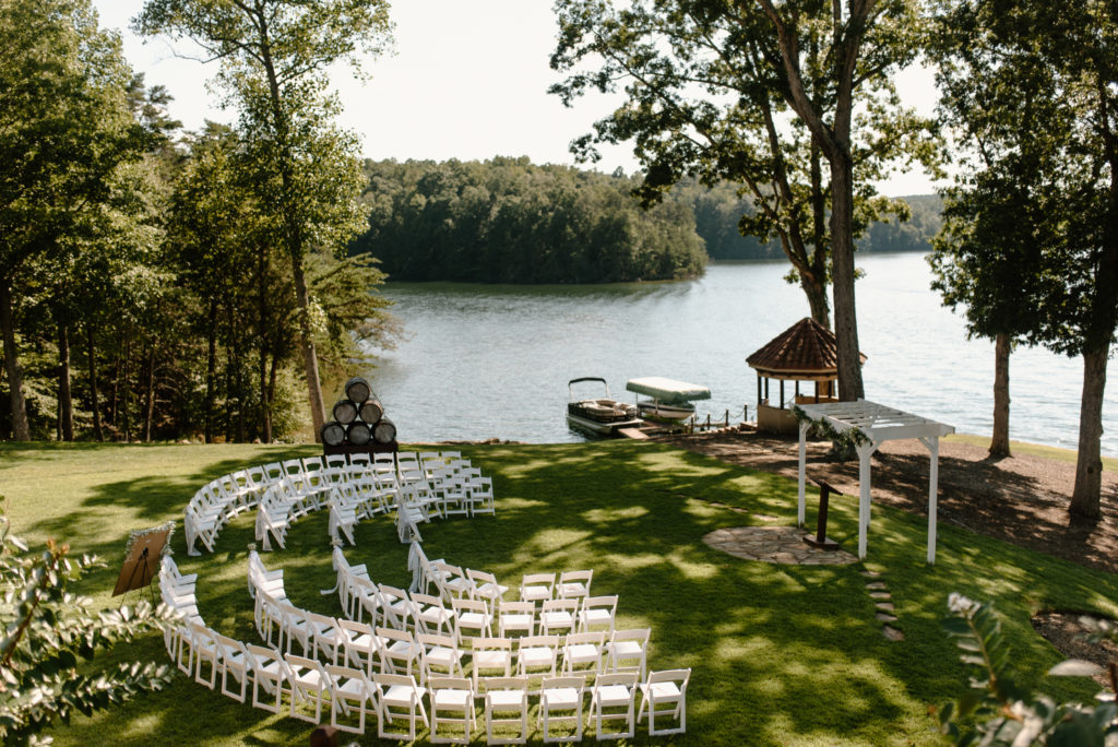 Lakeside wedding ceremony at Bella Collina Mansion by Kayli LaFon Photography
