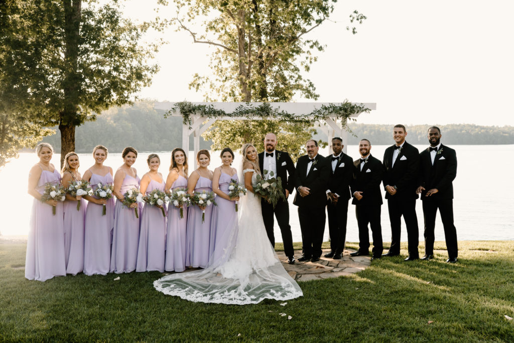 Full Wedding Party portraits at lakeside venue by Kayli LaFon Photography