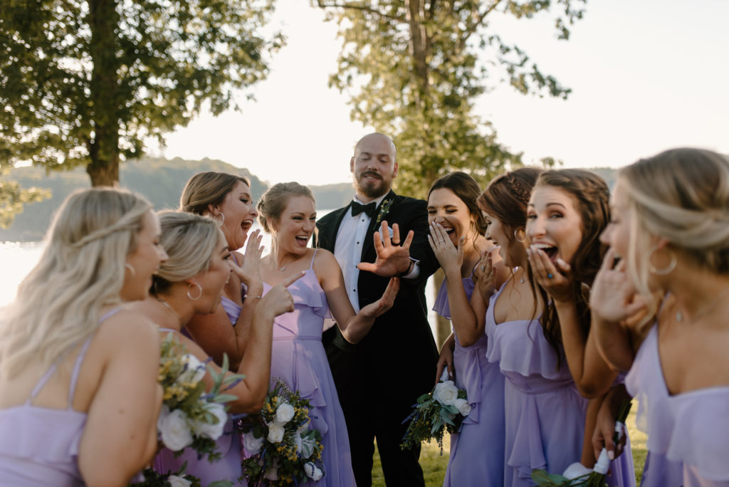 Groom with Bridesmaids portrait by Kayli LaFon Photography | Greensboro North Carolina Wedding