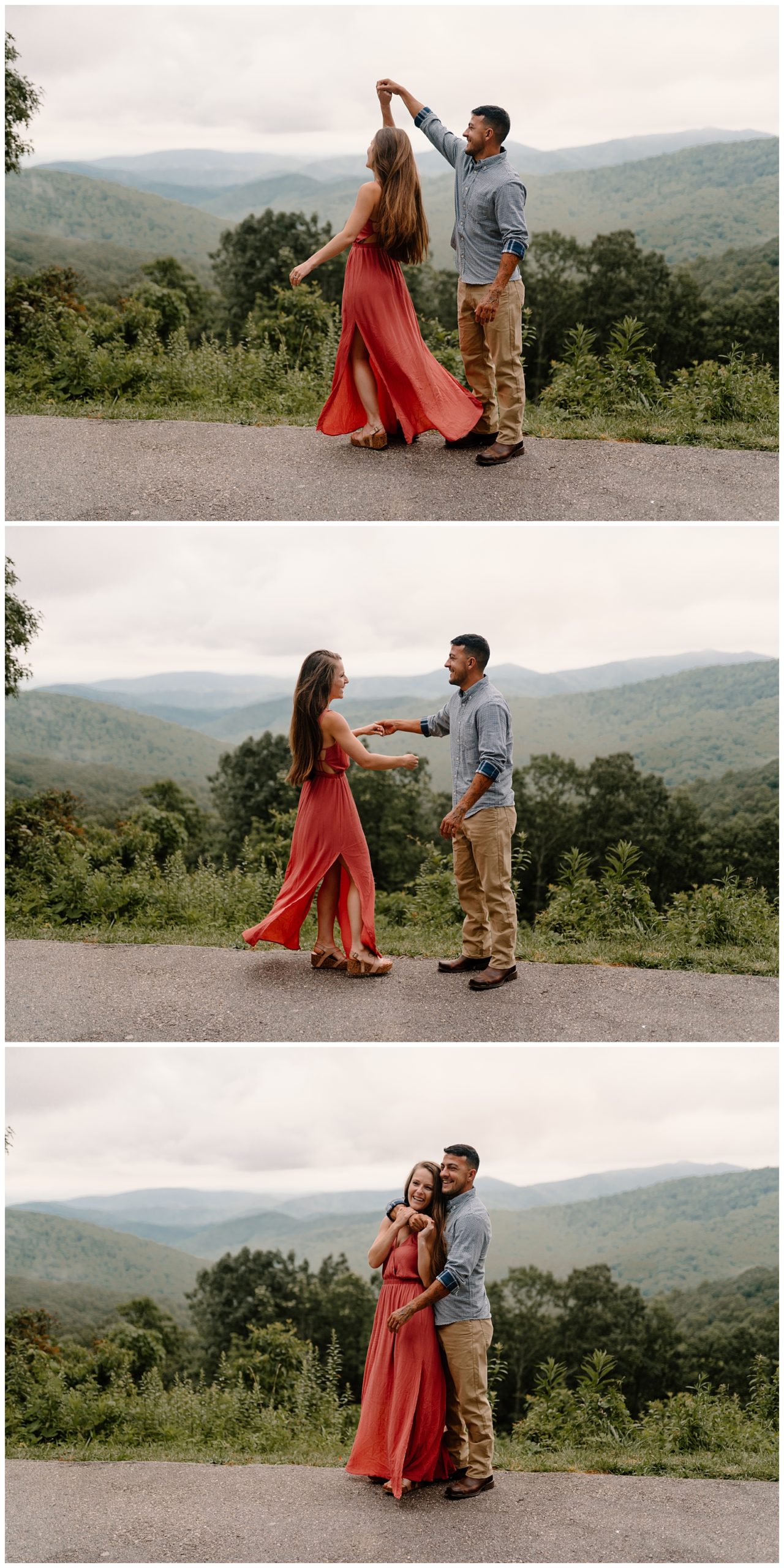 Dancing in the mountains at their Asheville engagement session