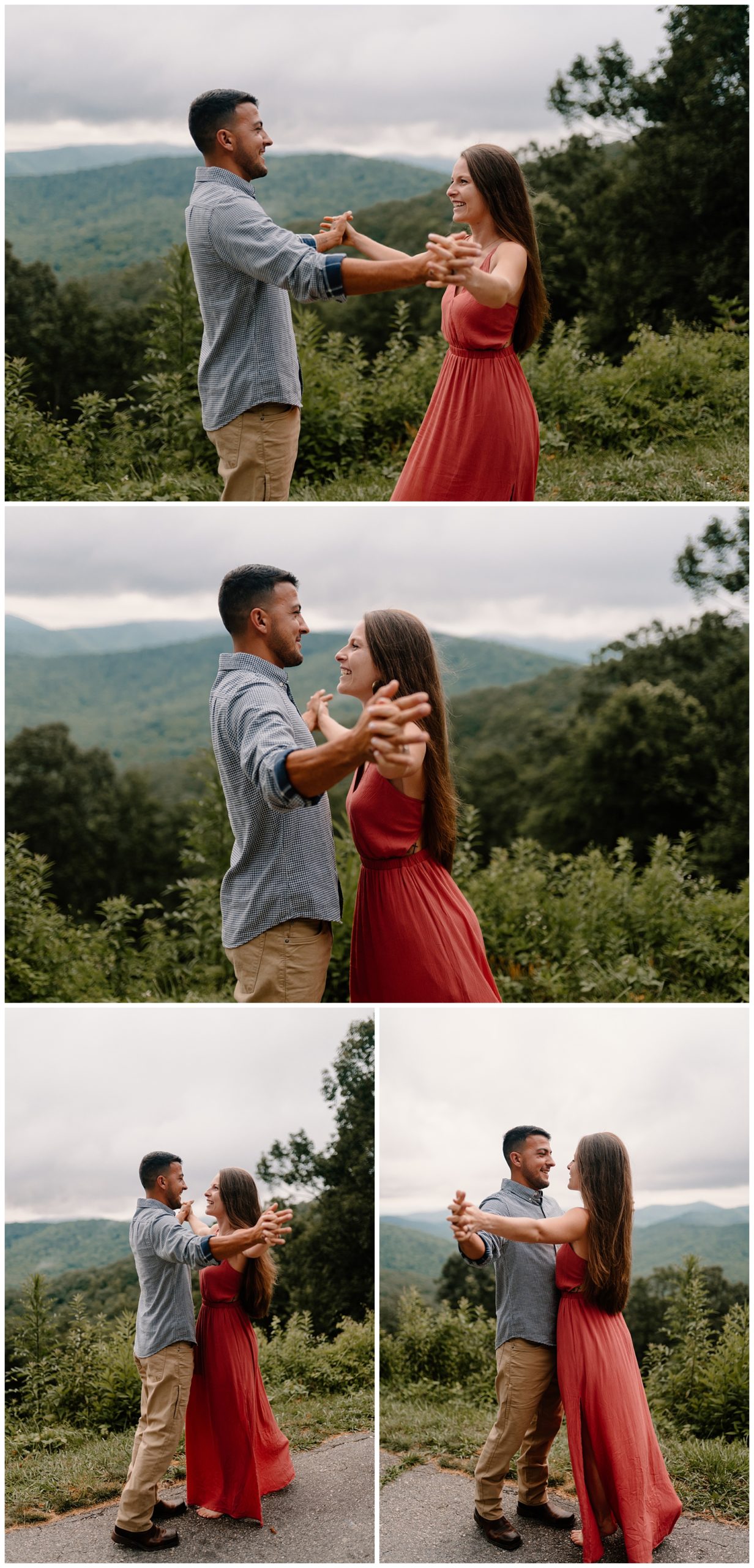 Fun engagement session photos in the Asheville area mountains