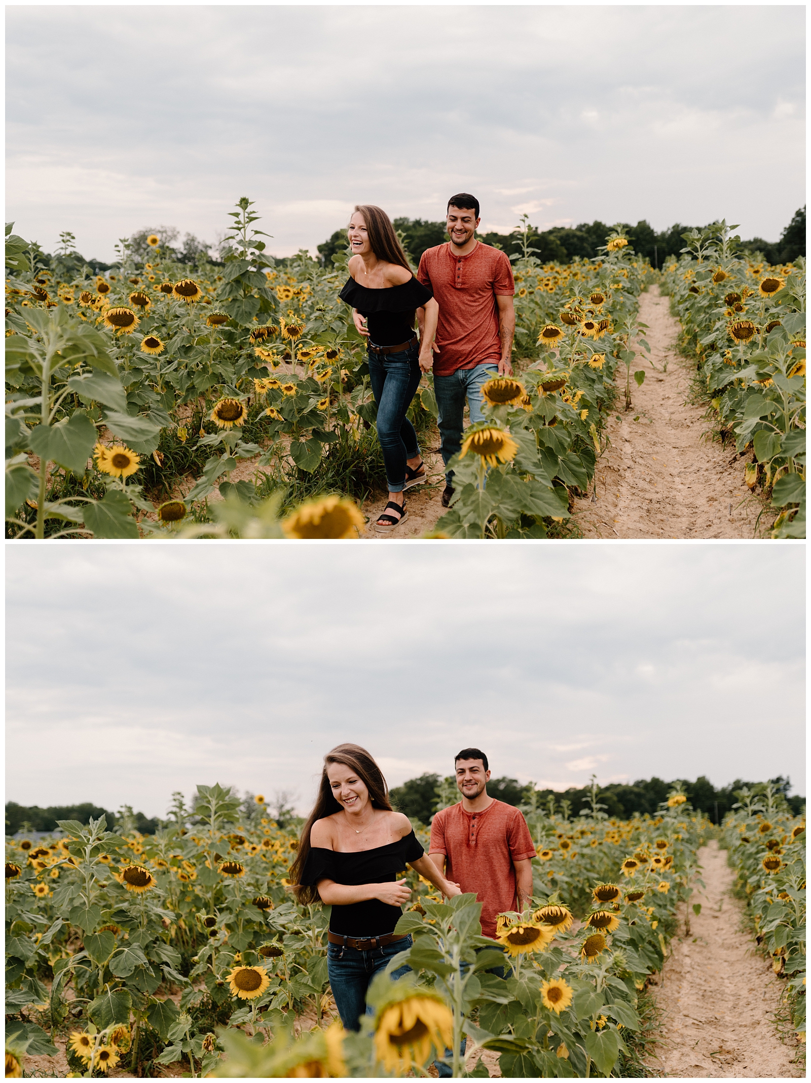 Sunflower field engagement session
