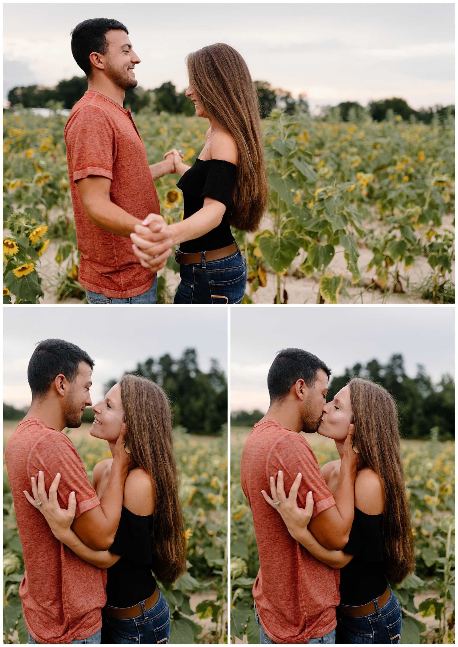 Summer time engagement session in a sunflower field near Greensboro, NC