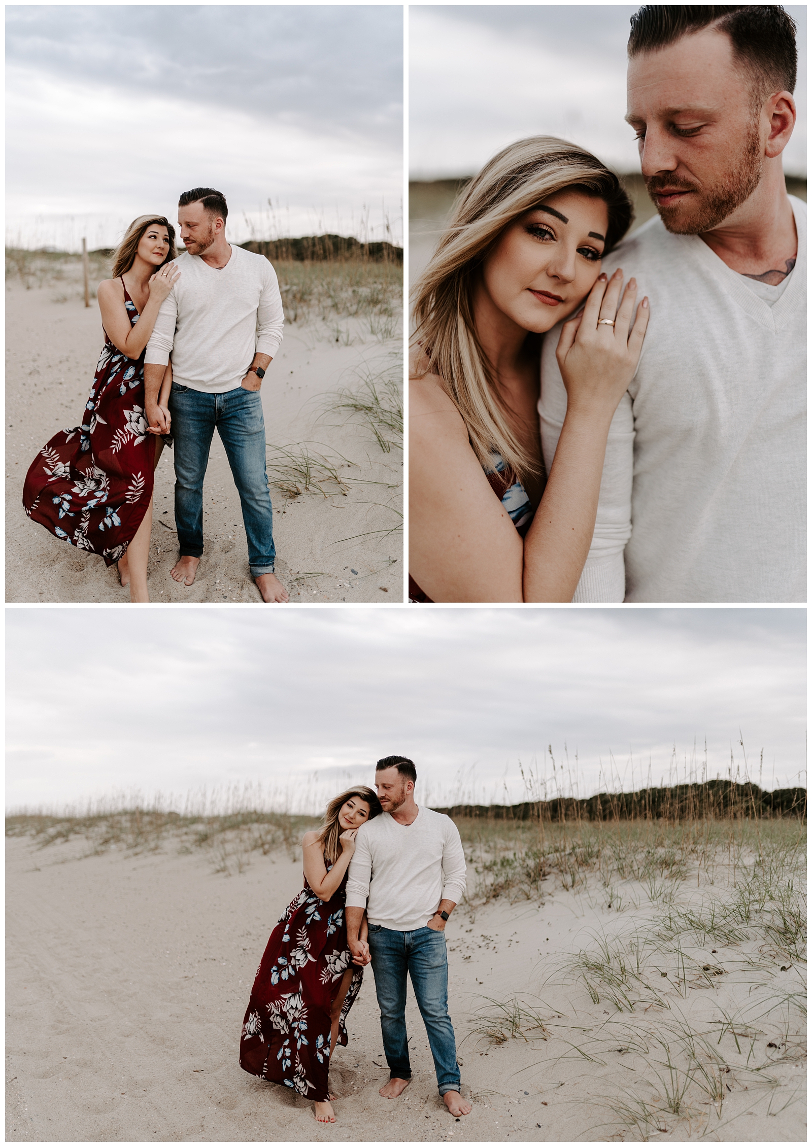 Romantic engagement photos at beach in North Carolina