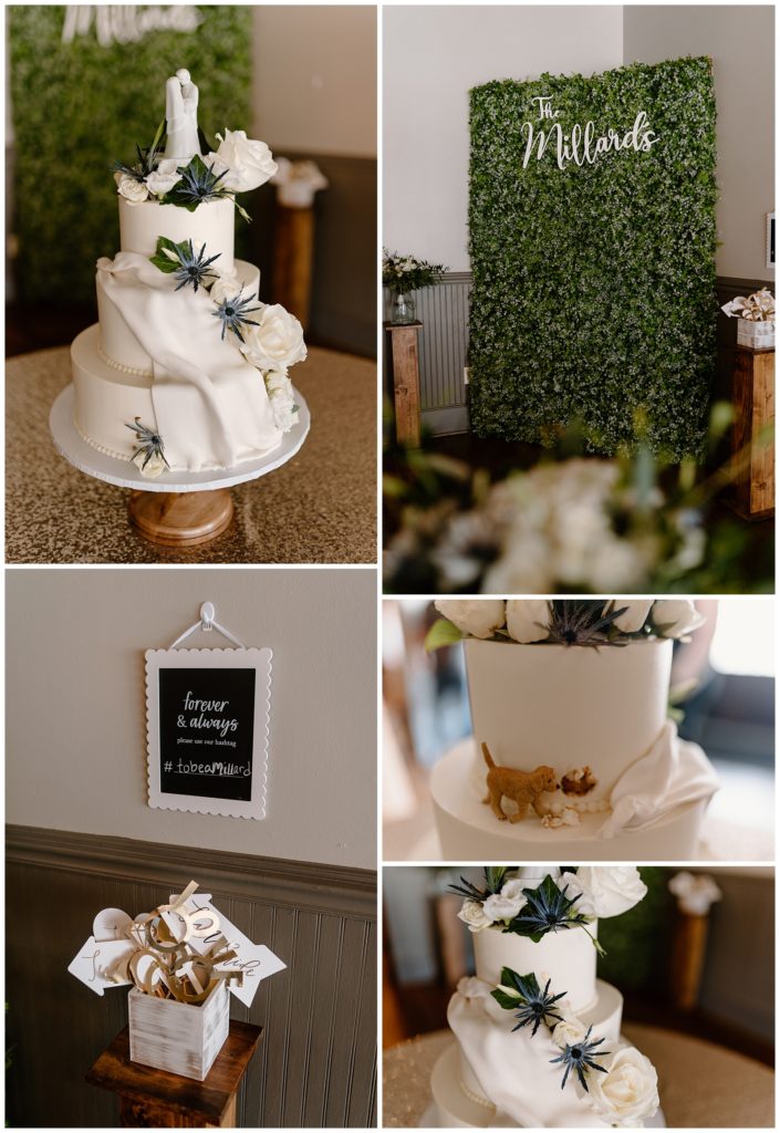 Modern cake and photo booth for Winston-Salem summer wedding at Bakery 1818