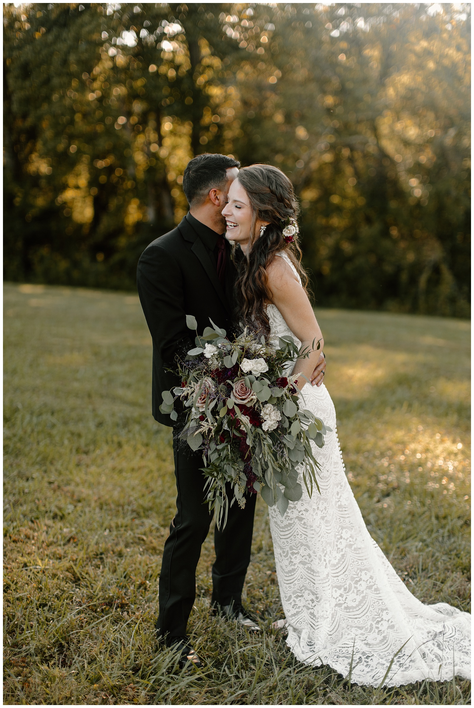 Bride and groom laughing during portrait sesison with Kayli Lafon