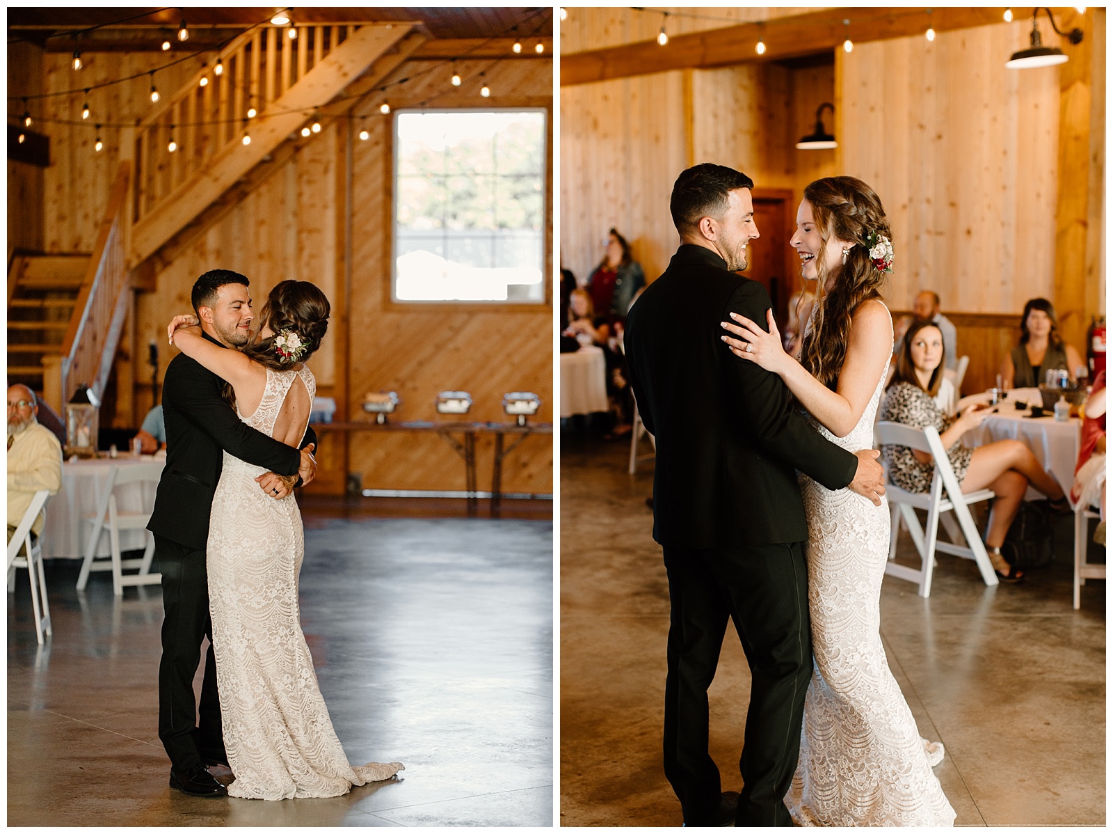Bride and groom share their first dance together at their reception