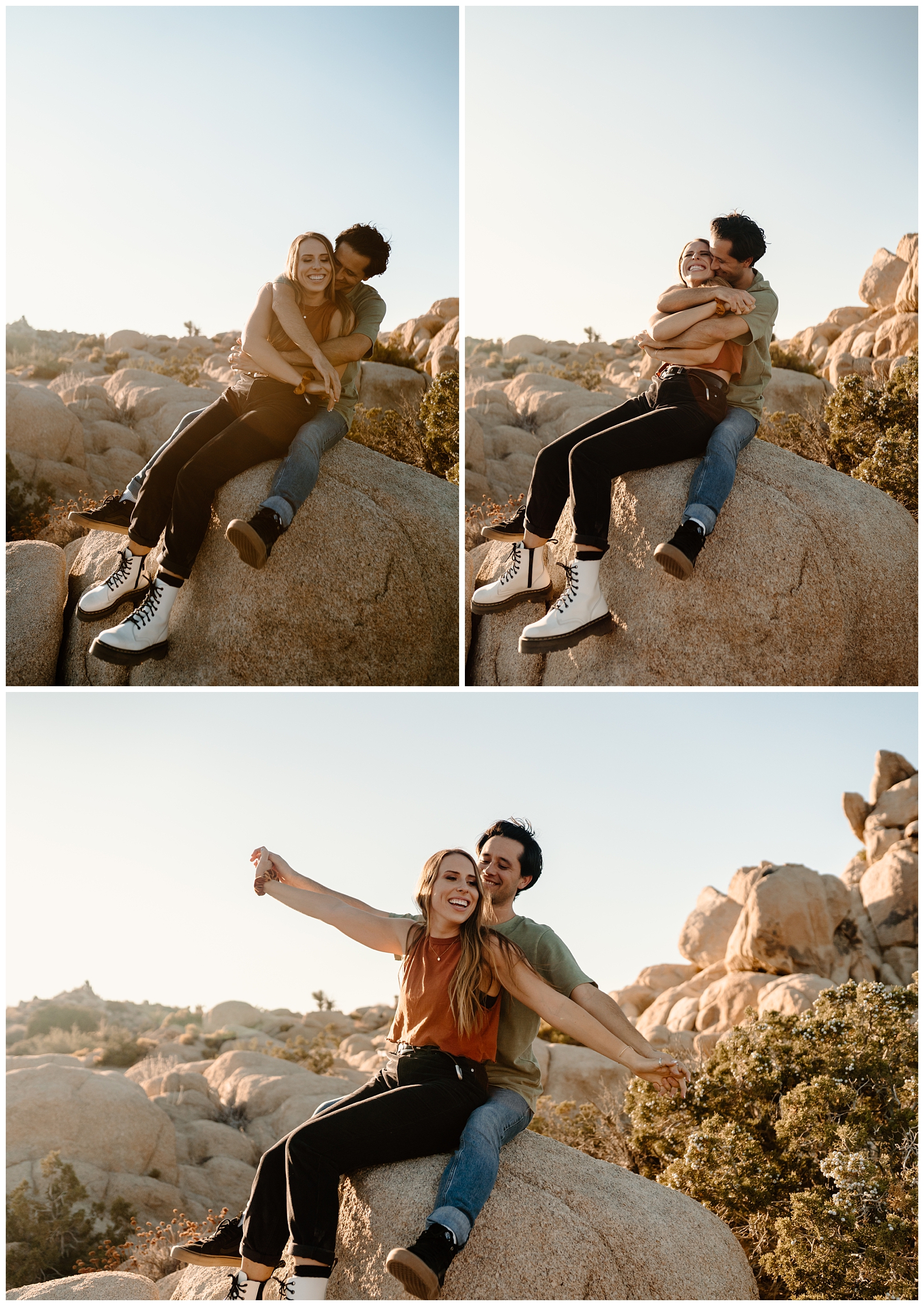 Fun destination couple's session in Joshua Tree by adventurous elopement photographer