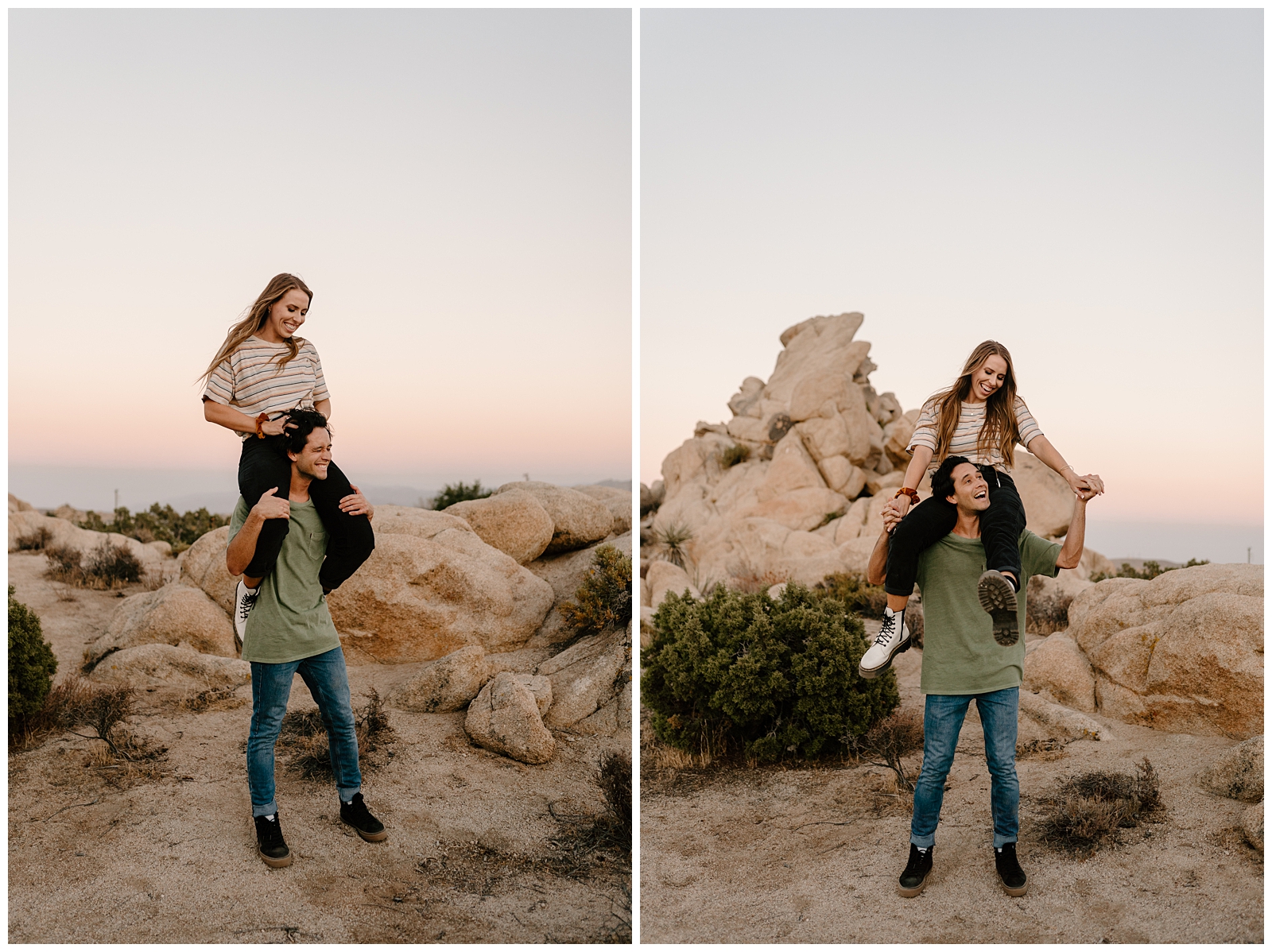 Wild and carefree couple in SoCal's desert by adventurous elopement photographer