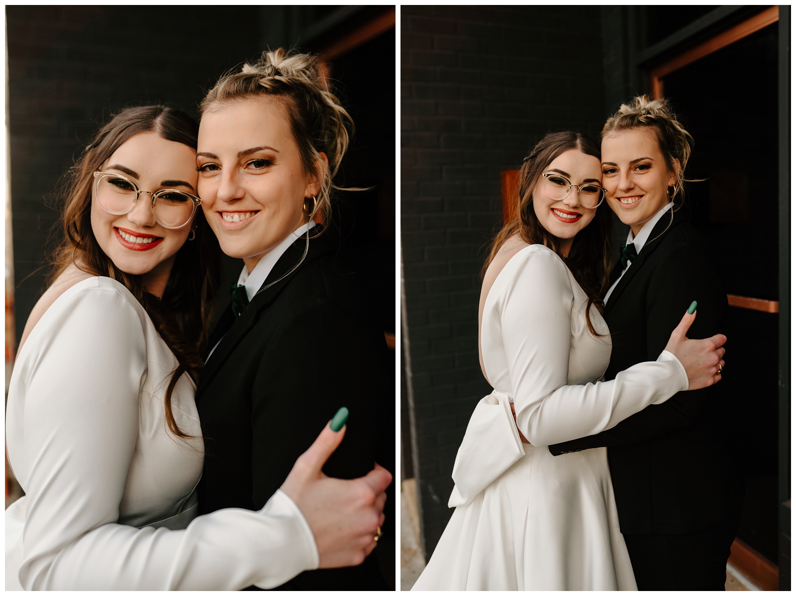 LGBTQ+ same-sex wedding portraits at intimate and cozy winter elopement by Greensboro, NC photographer