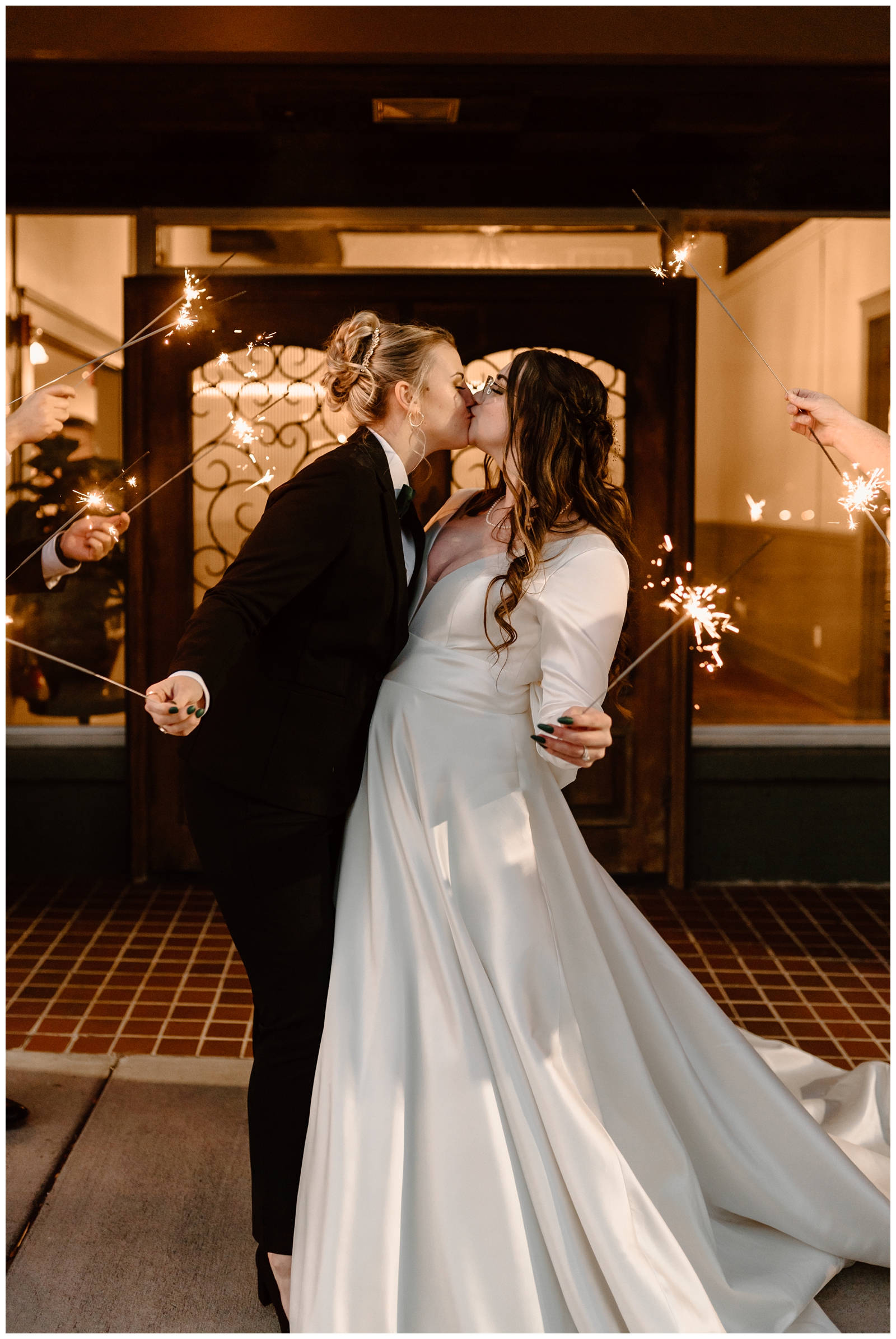 Sparkler Send-Off at intimate and cozy winter elopement at Bakery 1818 by Greensboro NC photographer