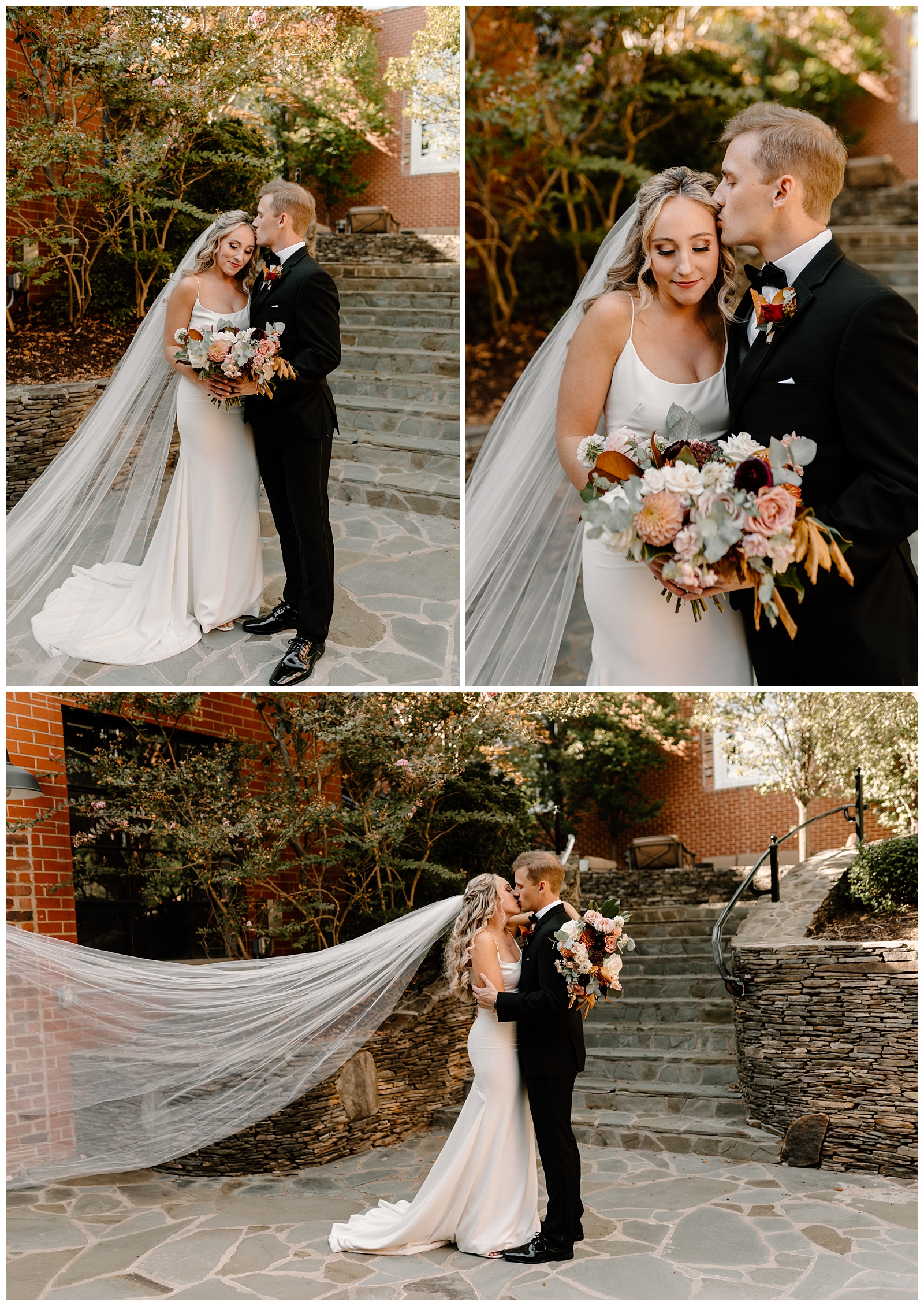 Fall bride and groom portraits at their classy modern wedding in North Carolina at Revolution Mill