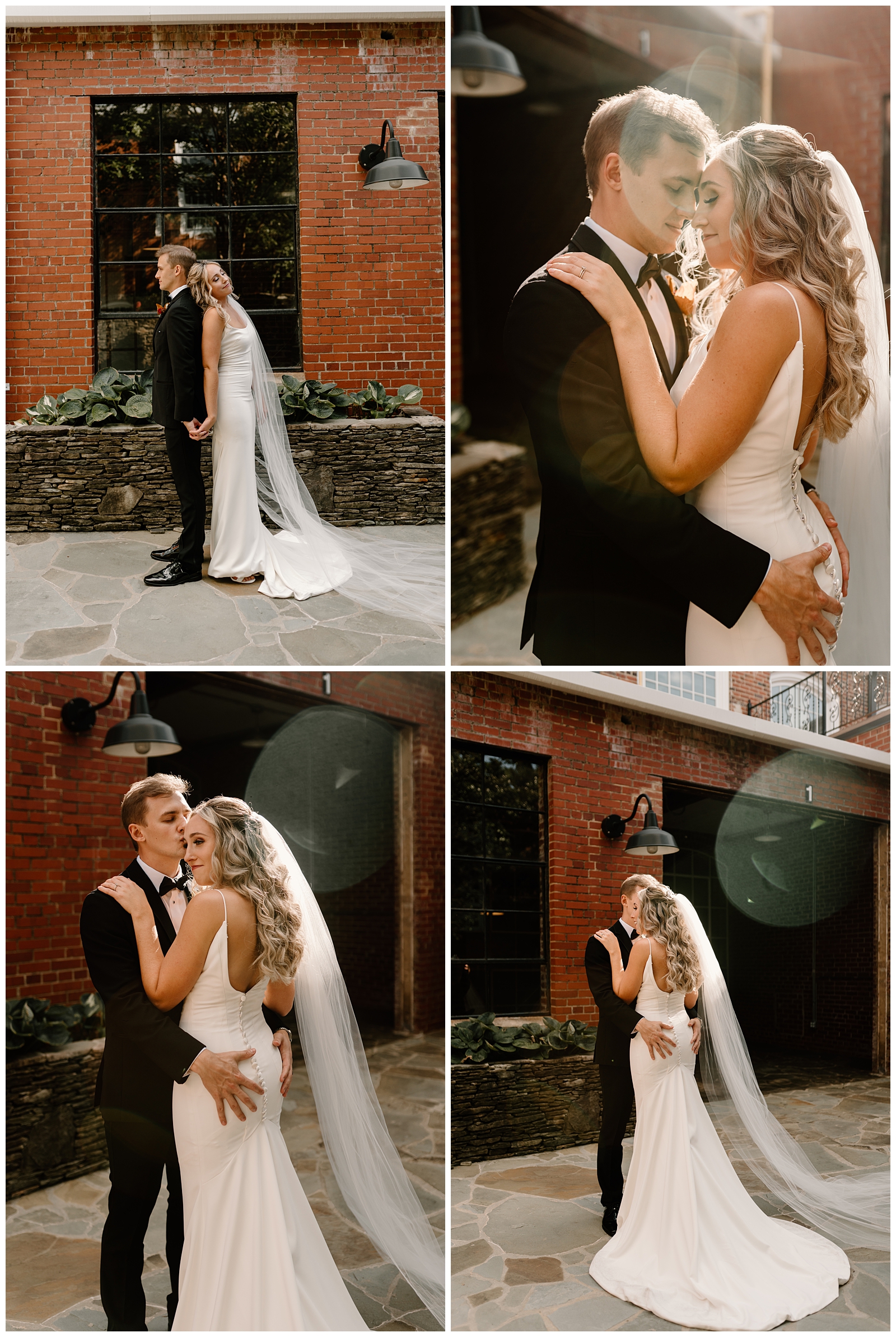 Modern industrial bride and groom photos at historical venue Revolution Mill in Greensboro, NC