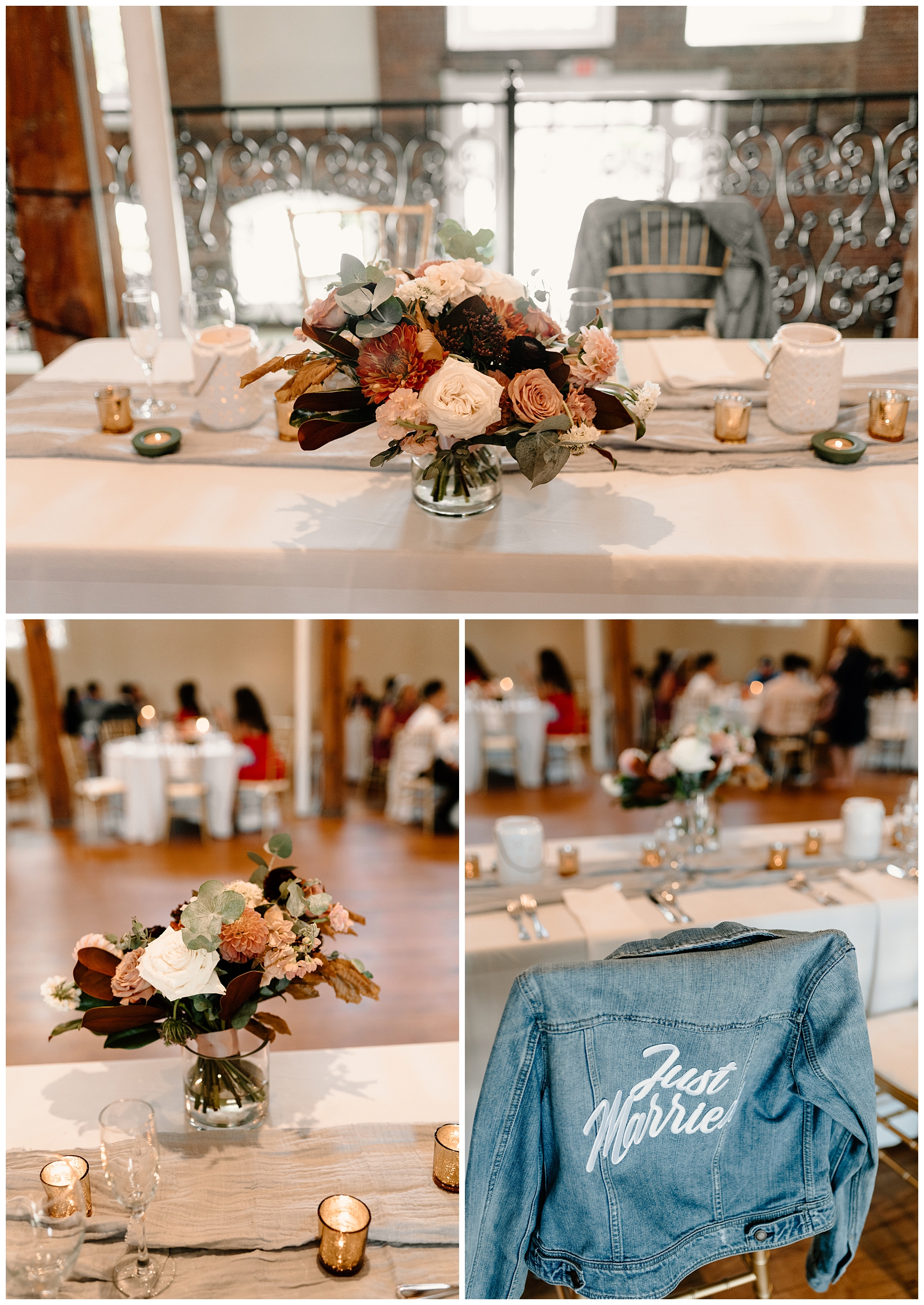 Bride and Groom's classic fall sweetheart table at Revolution Mill