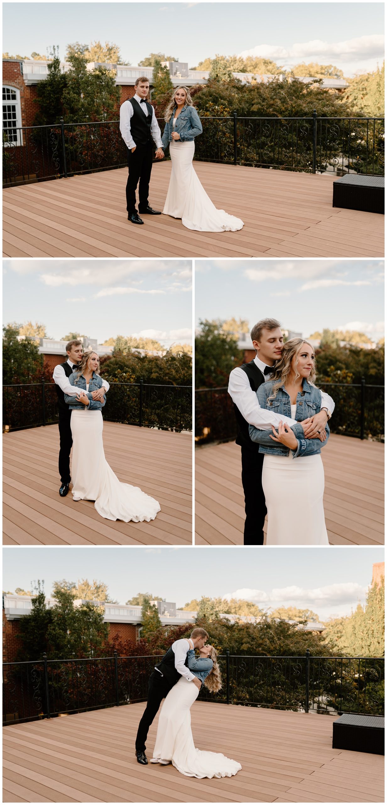 Fall bride and groom rooftop portraits in Greensboro's Revolution Mill by Raleigh and Charlotte wedding photographer