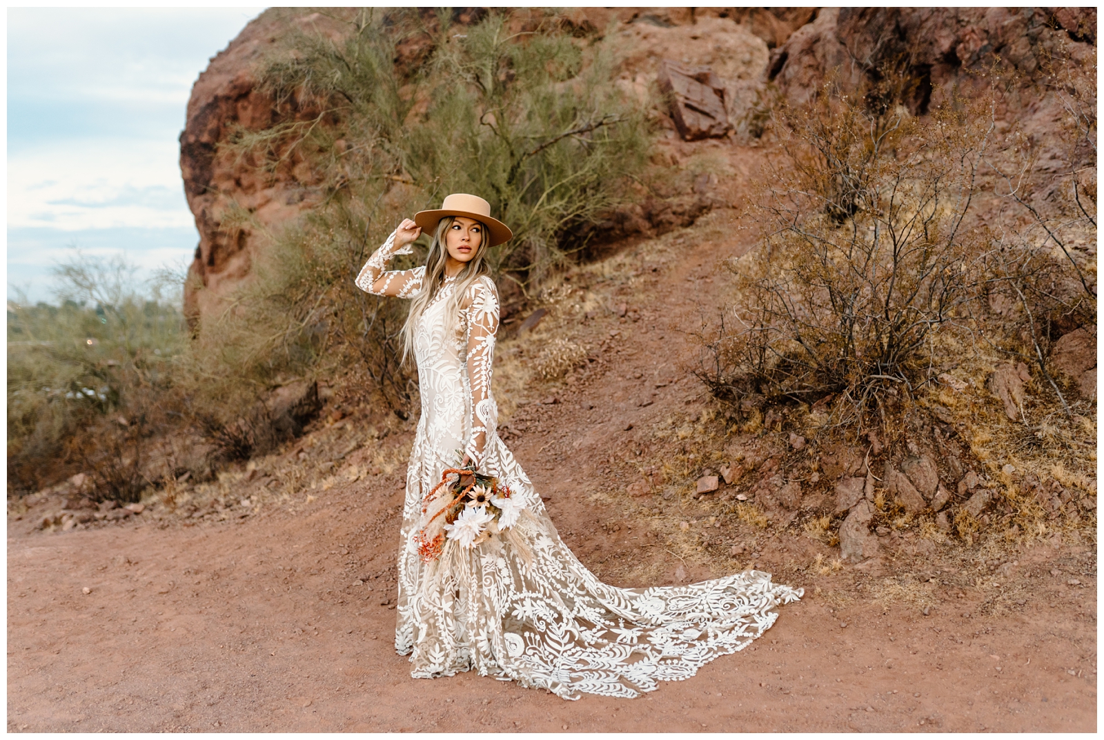 Boho Bride at her adventurous bridal shoot in Phoenix, Arizona