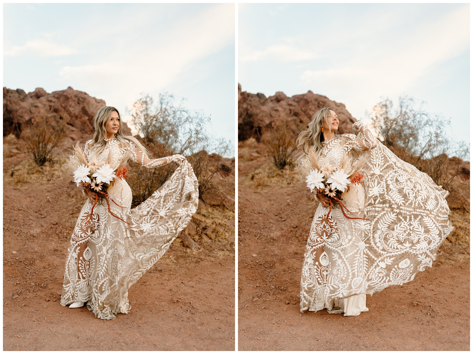Boho bride dress flip in Scottsdale area of Arizona