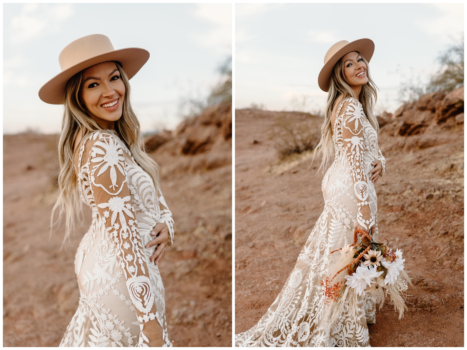 Gorgeous boho bride in Phoenix by destination elopement photographer