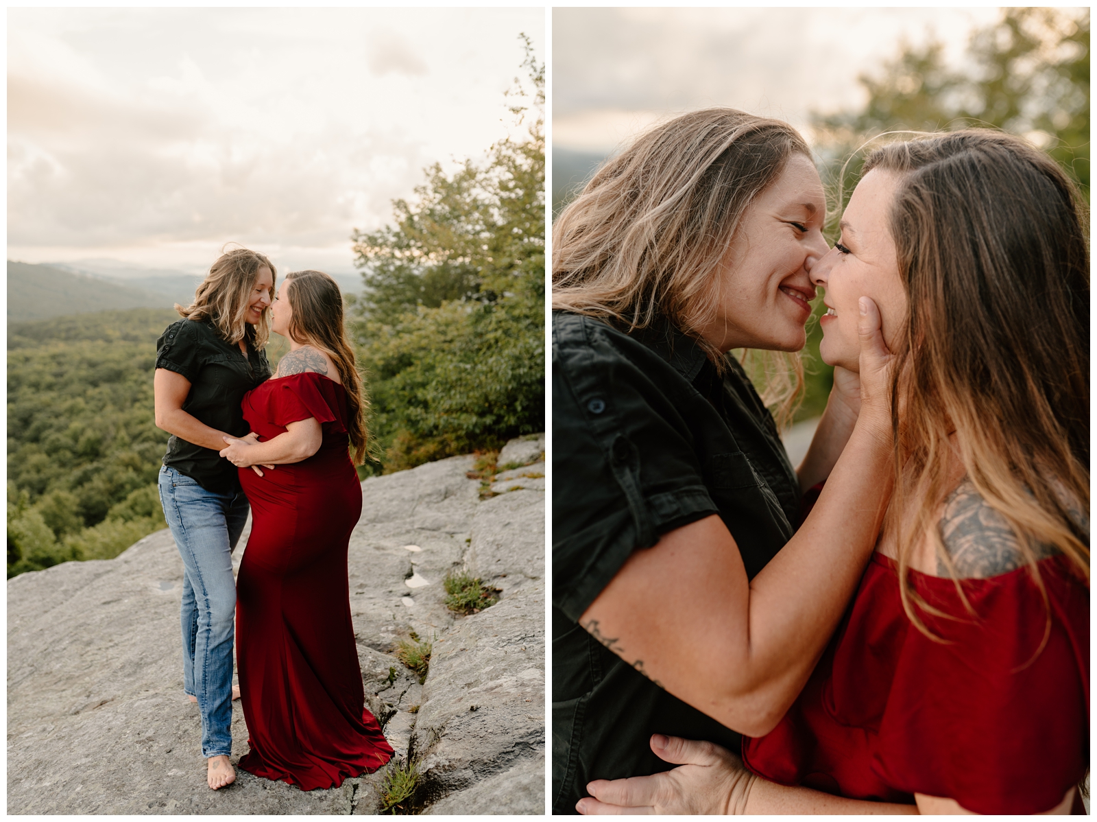 Same-sex maternity session in the Boone mountains by NC adventurous photographer
