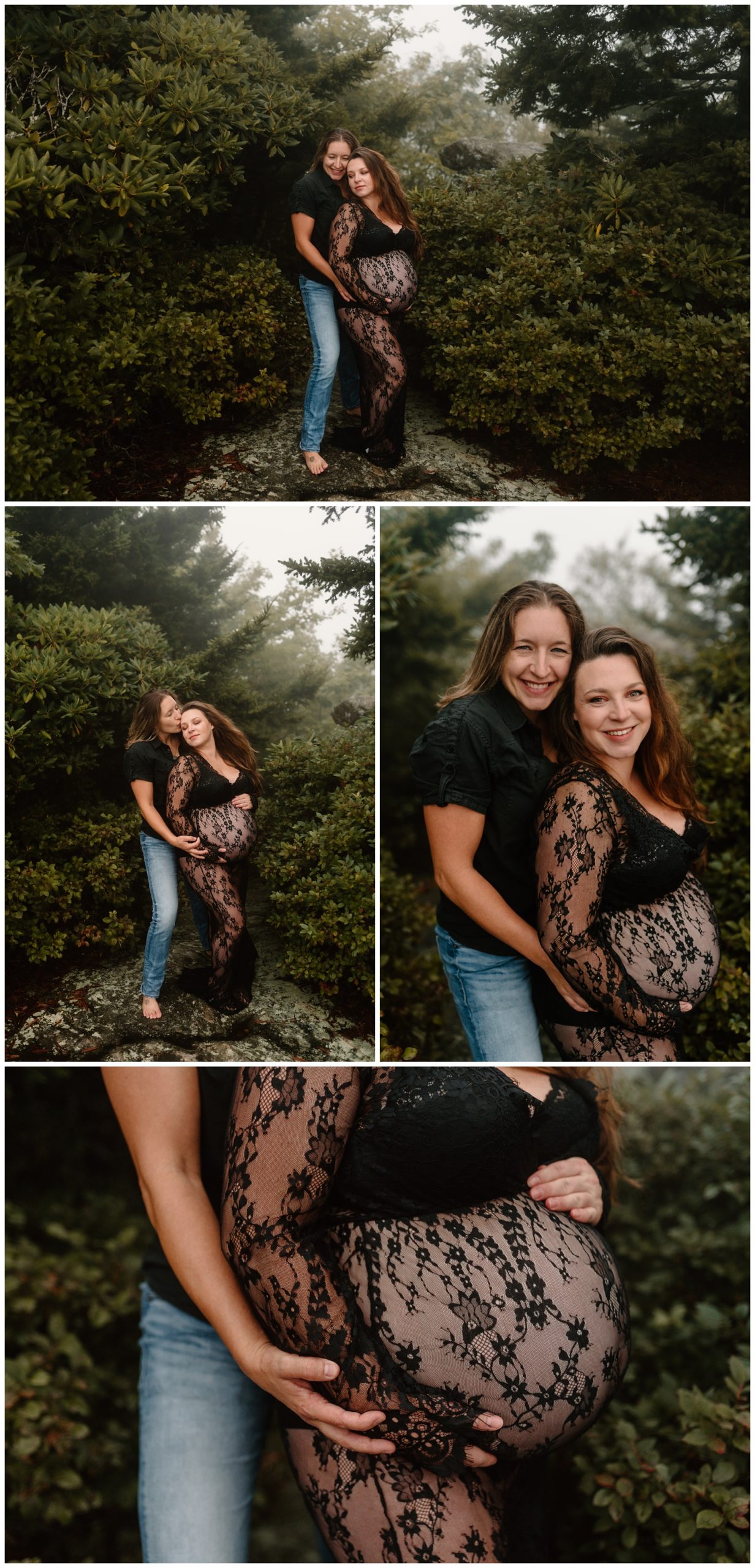 Dramatic Boone mountain top maternity session with same-sex couple by North Carolina photographer