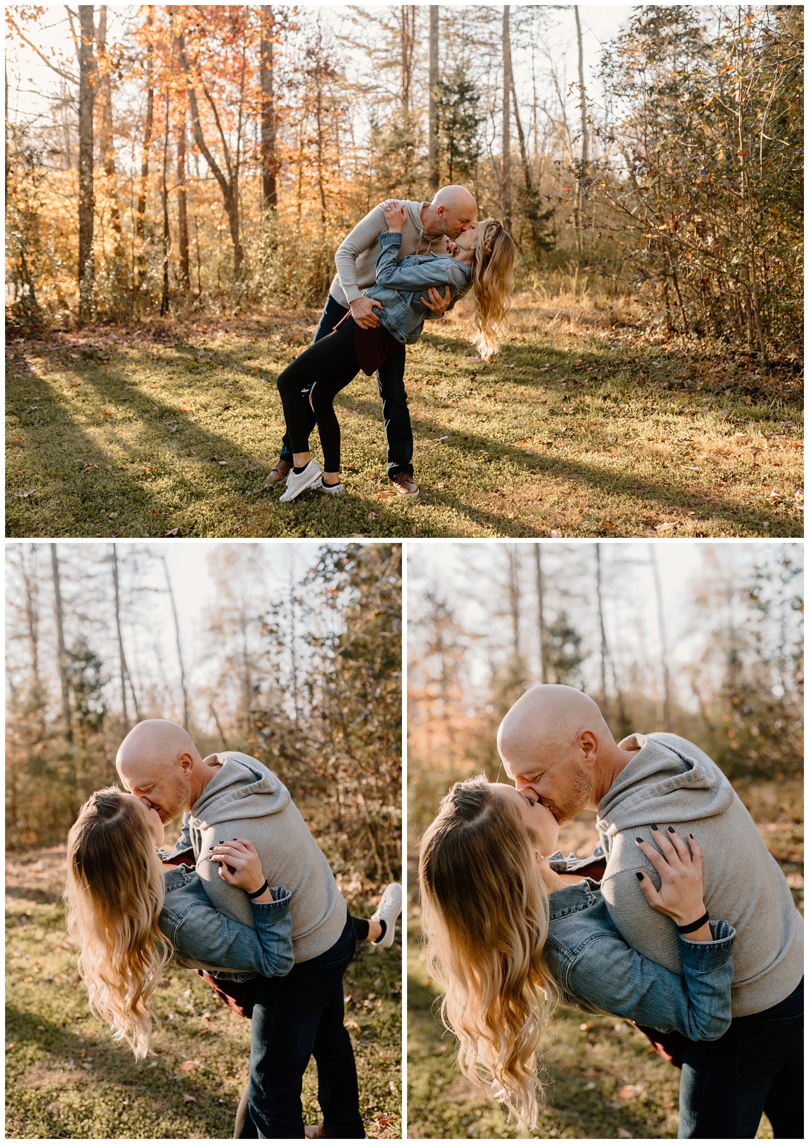 Fun, carefree engagement session in the woods by Greensboro, NC and North Carolina photographer