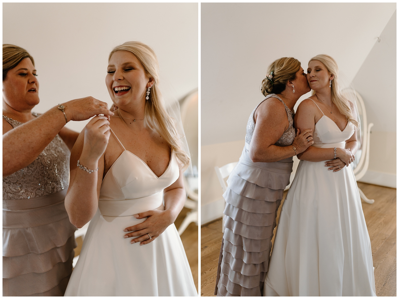Southern bride and her mother helping her get ready for her wedding day - by NC wedding photographer