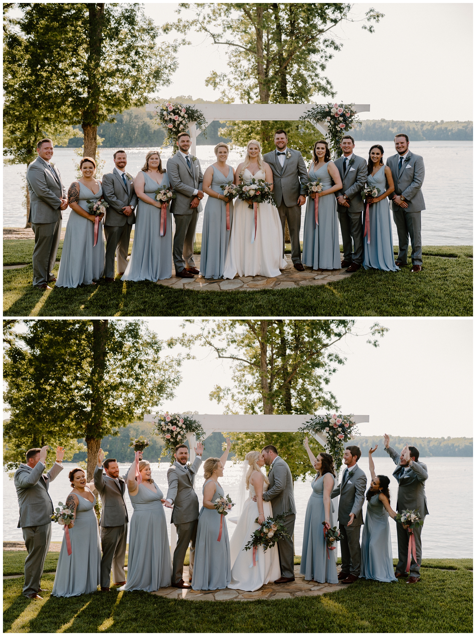 Wedding and Bridal Party portraits at southern lakeside venue in Triad, North Carolina - by NC wedding photographer