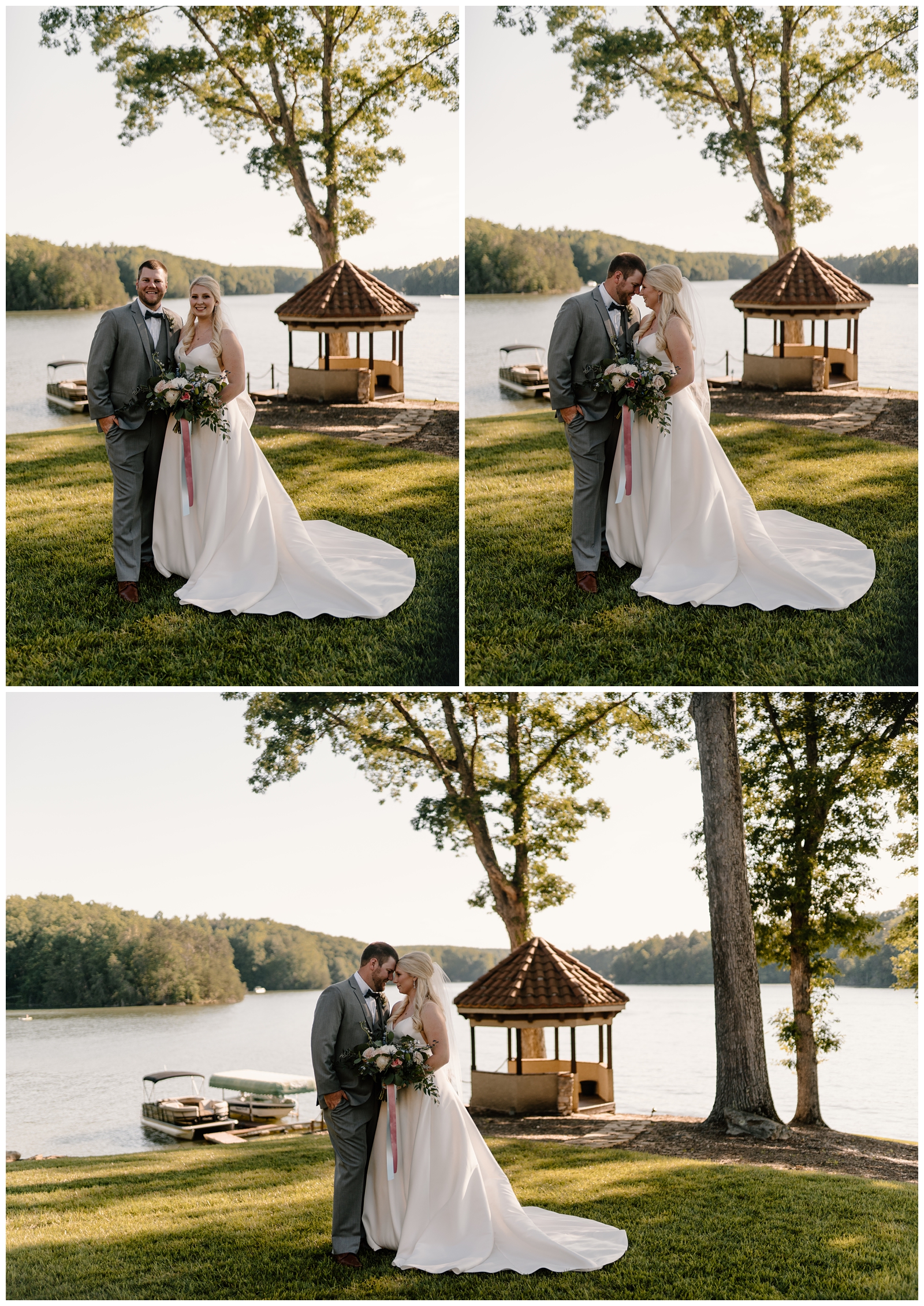 Southern bride and groom's lakeside wedding portraits in North Carolina - by Winston-Salem, NC photographer