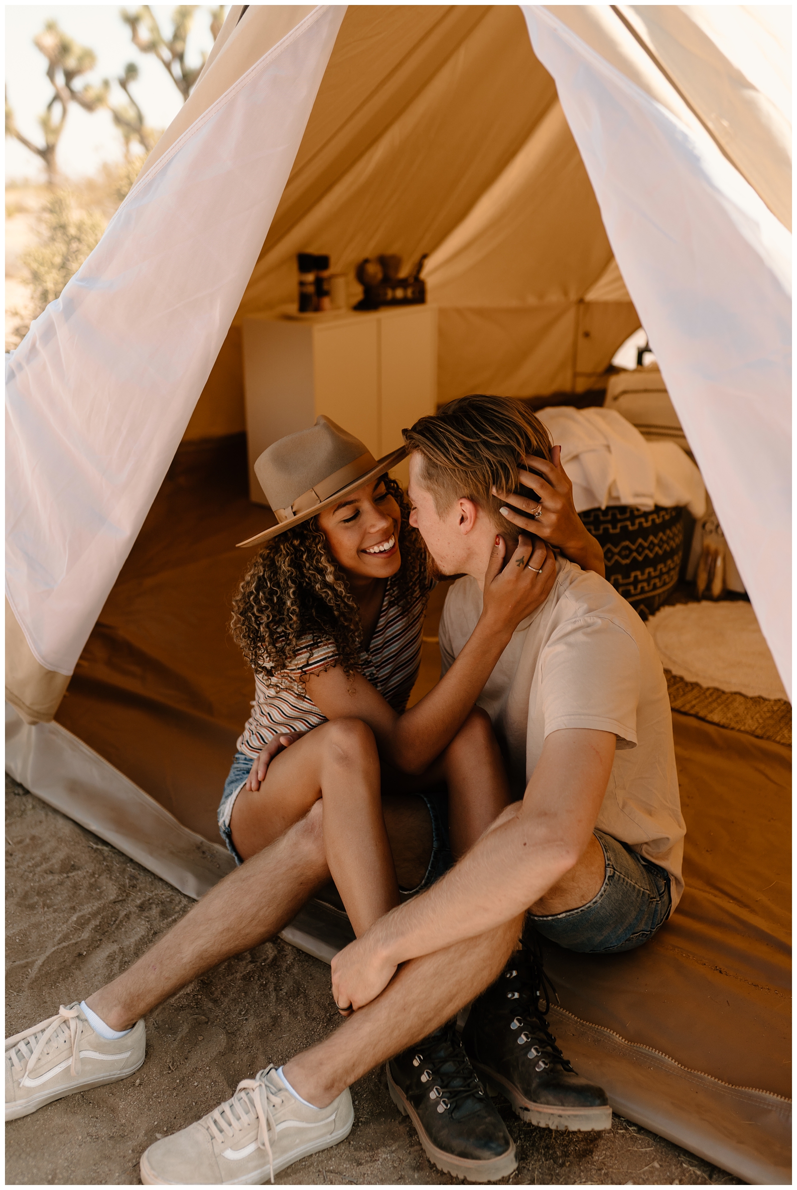 California couples session staying at a glamping airbnb in Joshua Tree by NC based destination elopement photographer
