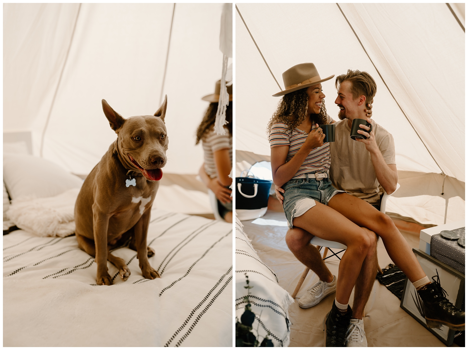 Glamping engagement session in Joshua Tree, CA by adventurous photographer