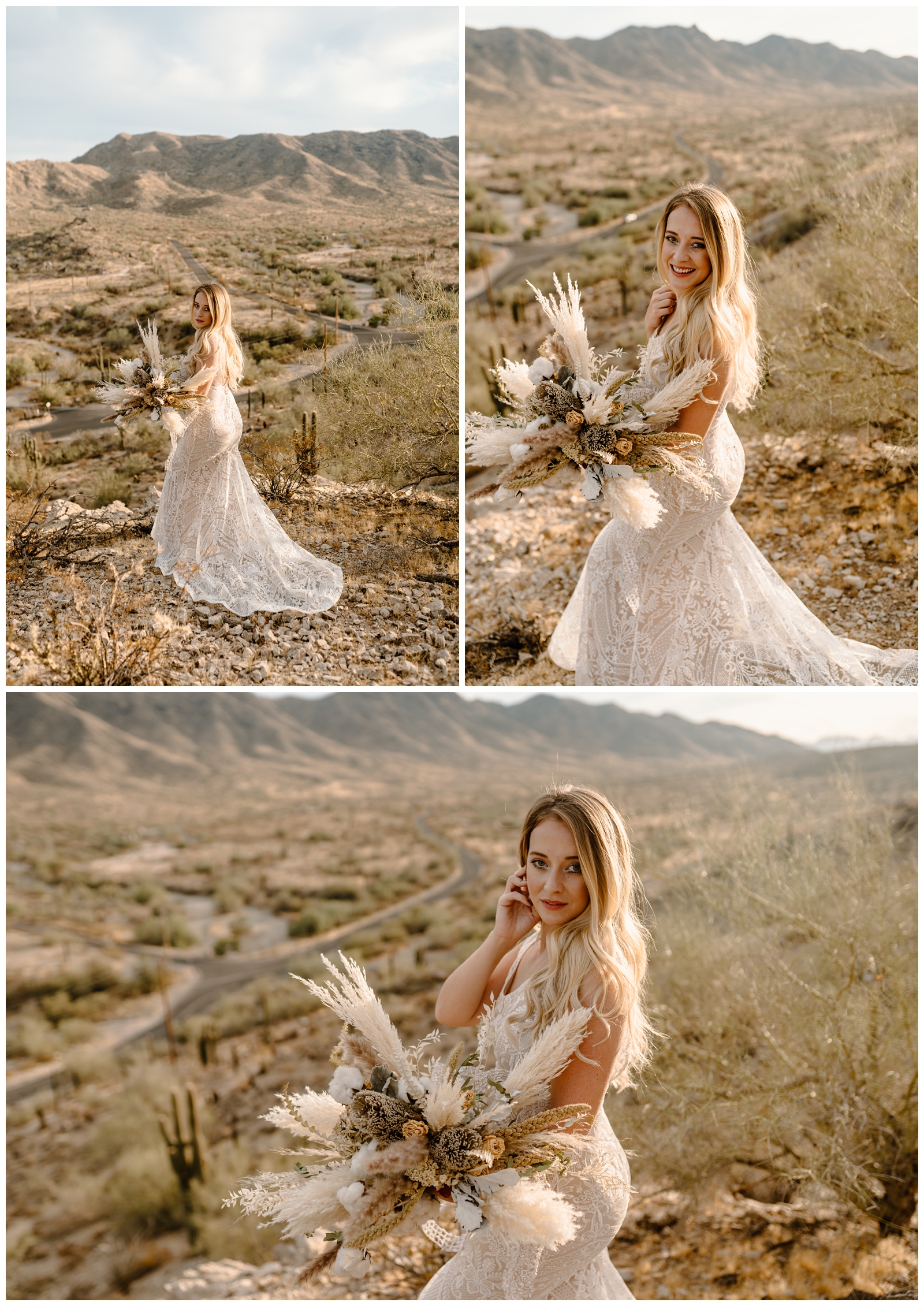 Stunning and adventurous South Mountain Park desert bridal session in Arizona by travel elopement and wedding photographer