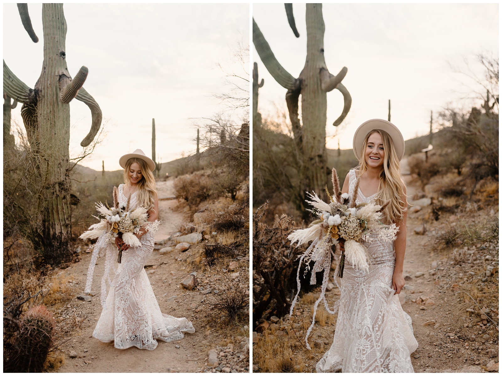 Desert boho wedding inspired bridal portraits in the desert of Arizona, Phoenix elopement photographer