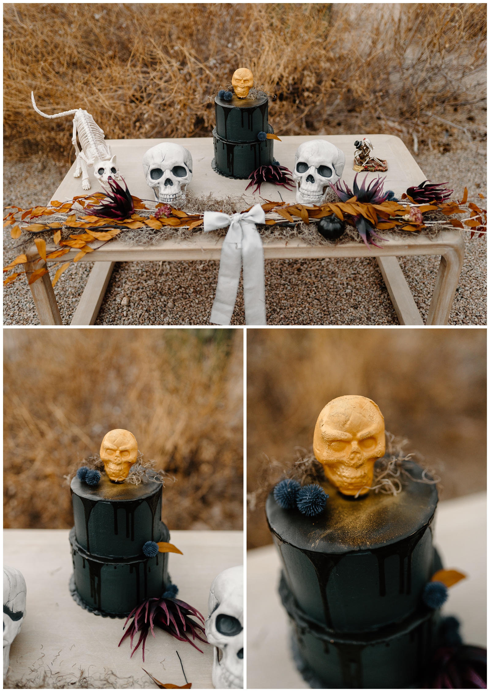 Halloween sweetheart table for Phoenix elopement by AZ adventurous wedding photographer
