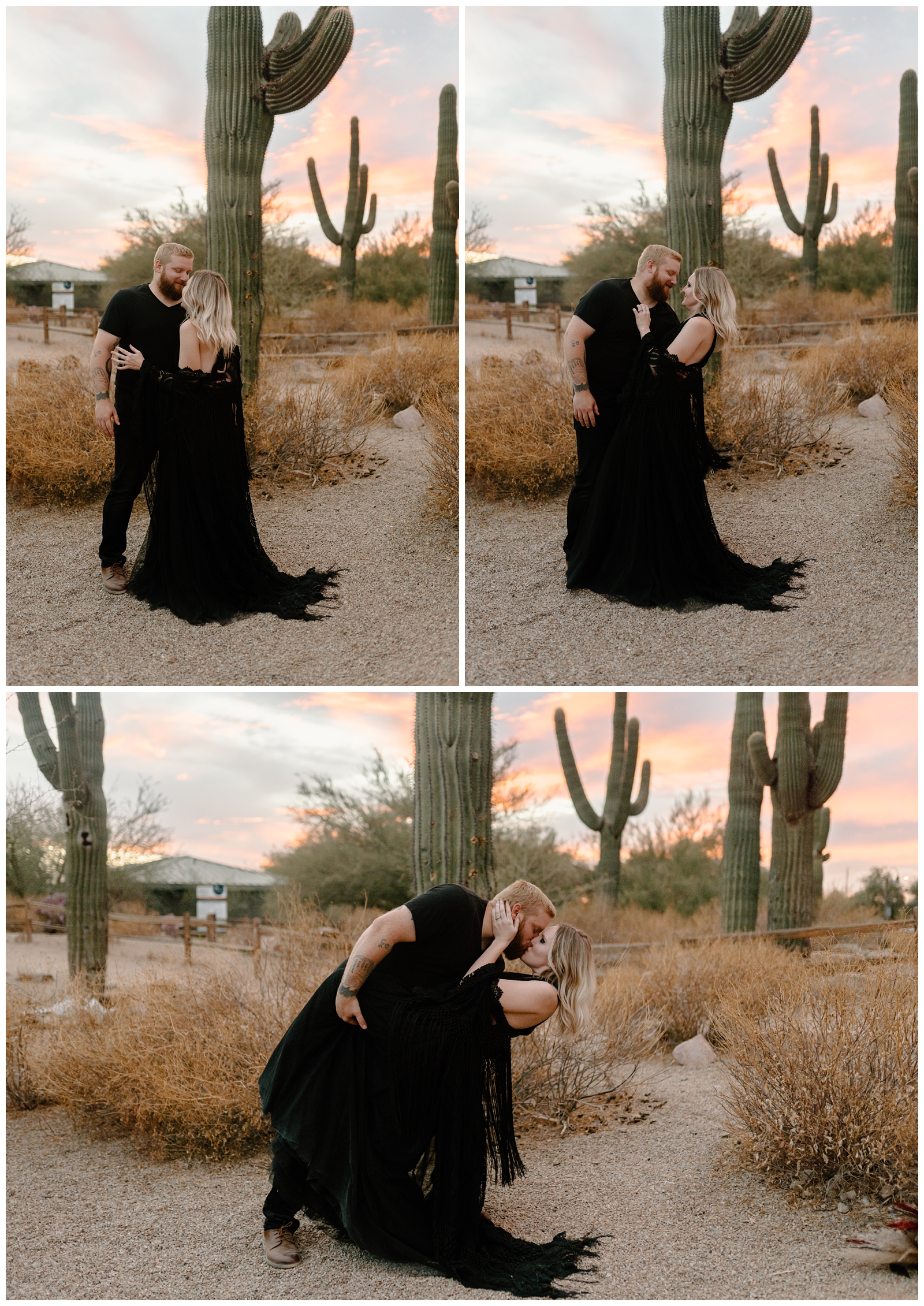 Phoenix couple eloping on Halloween day in front of tall cacti by destination wedding photographer