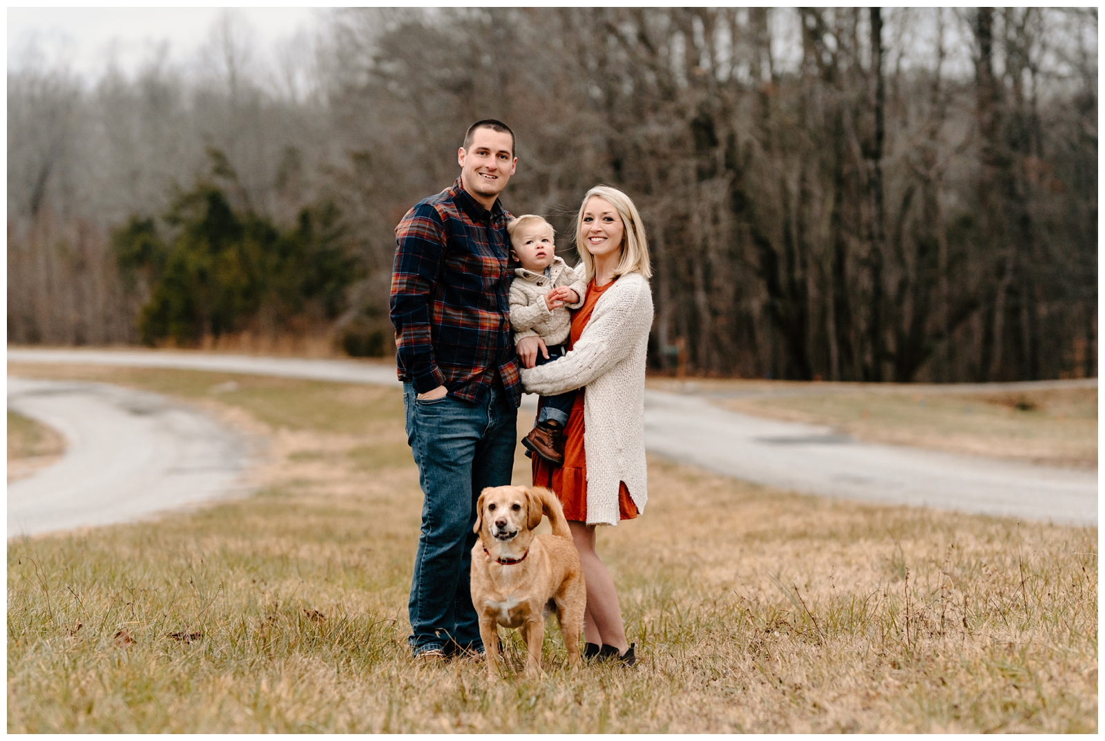 Fall Family Portraits with fur baby dog in Winston-Salem by NC photographer