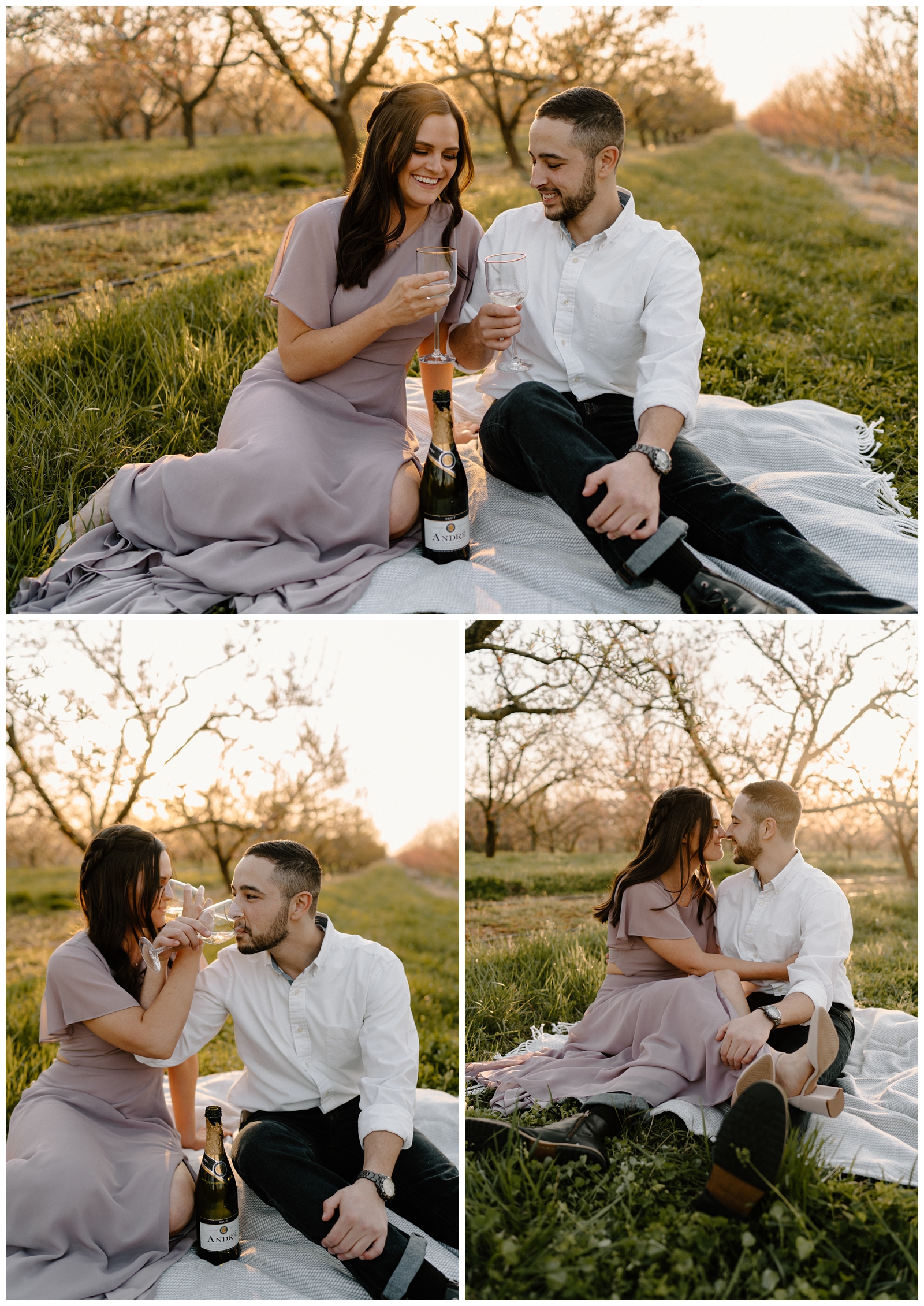 Fun North Carolina engagement session at Sweet Bee Orchard's cherry blossoms by NC wedding photographer