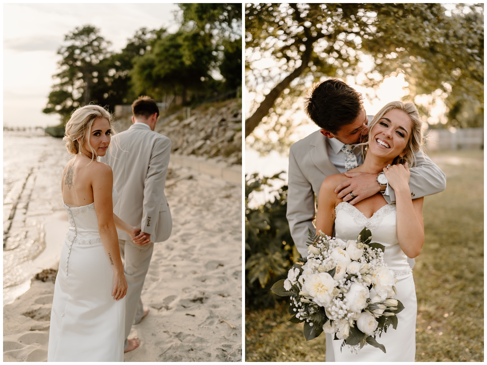 Precious wedding day newlywed photos on Roanoke Island, OBX