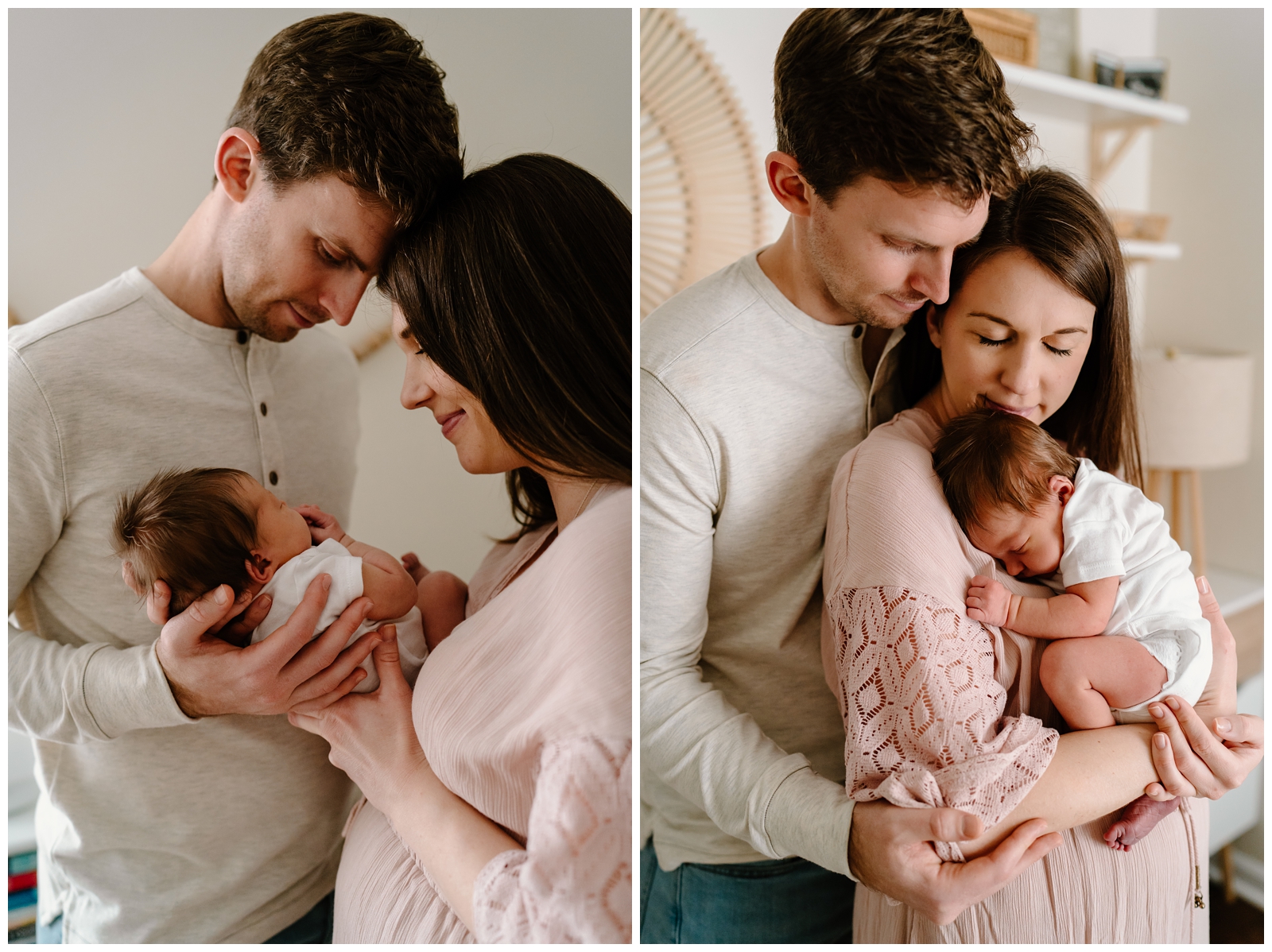 Mom and dad cuddle baby at their in-home newborn session in the Triad area of NC