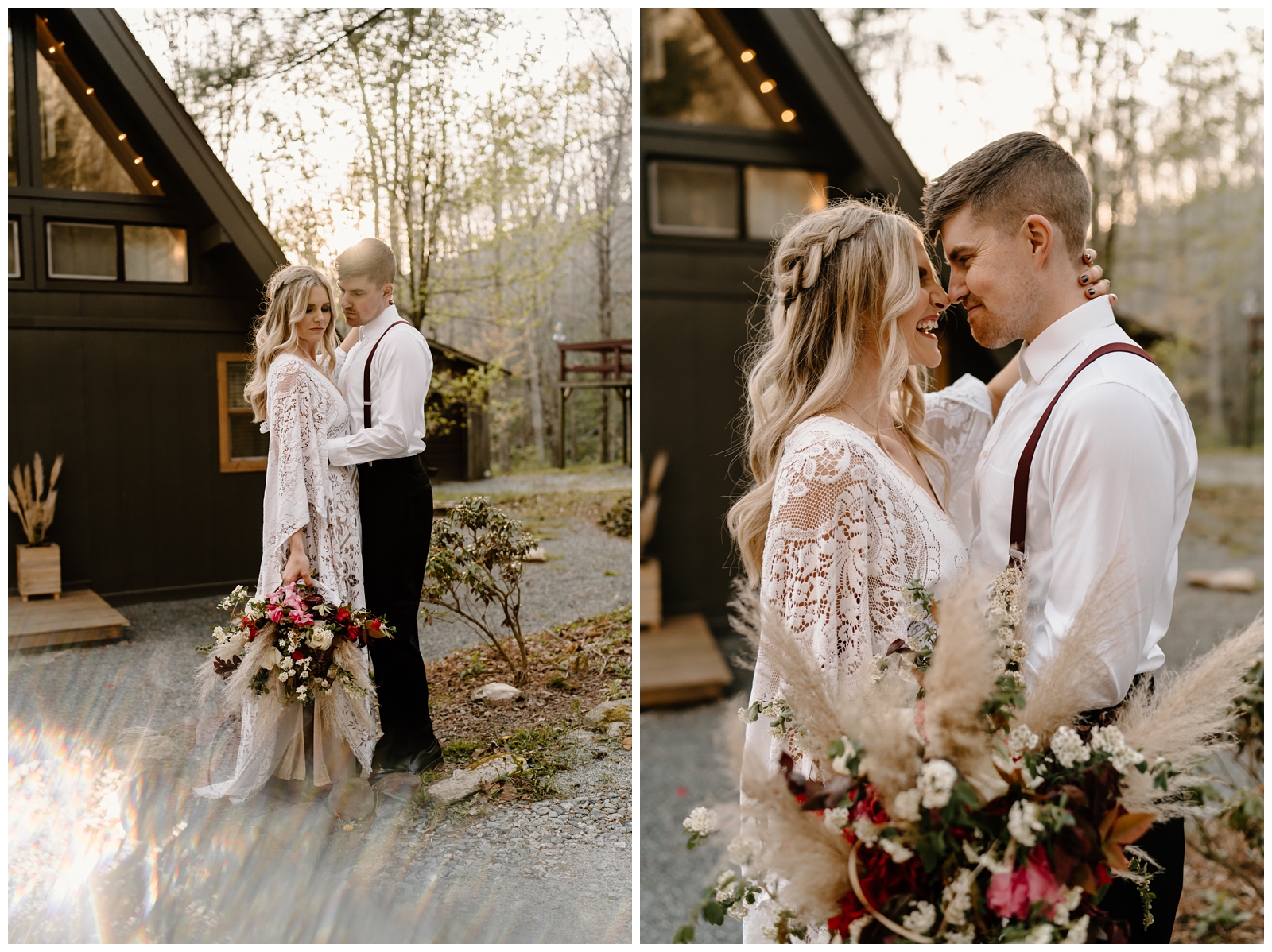 Cute and romantic boho elopement in the Boone mountains of North Carolina
