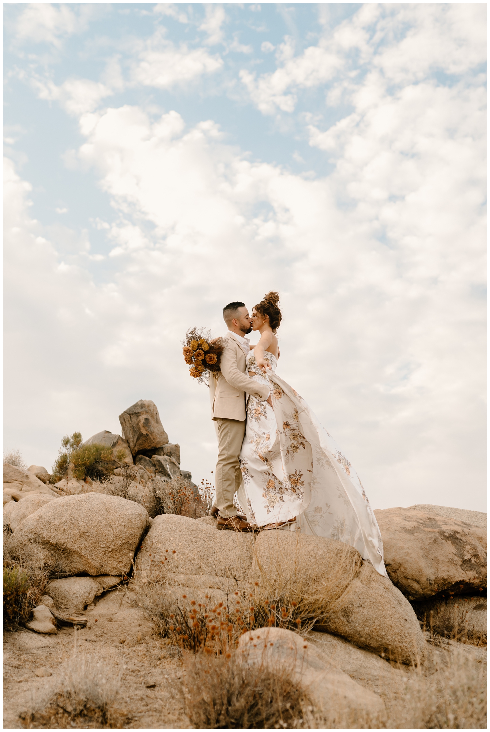 Adventurous newlywed bridal portraits in Joshua Tree, CA by destination elopement photographer Kayli LaFon