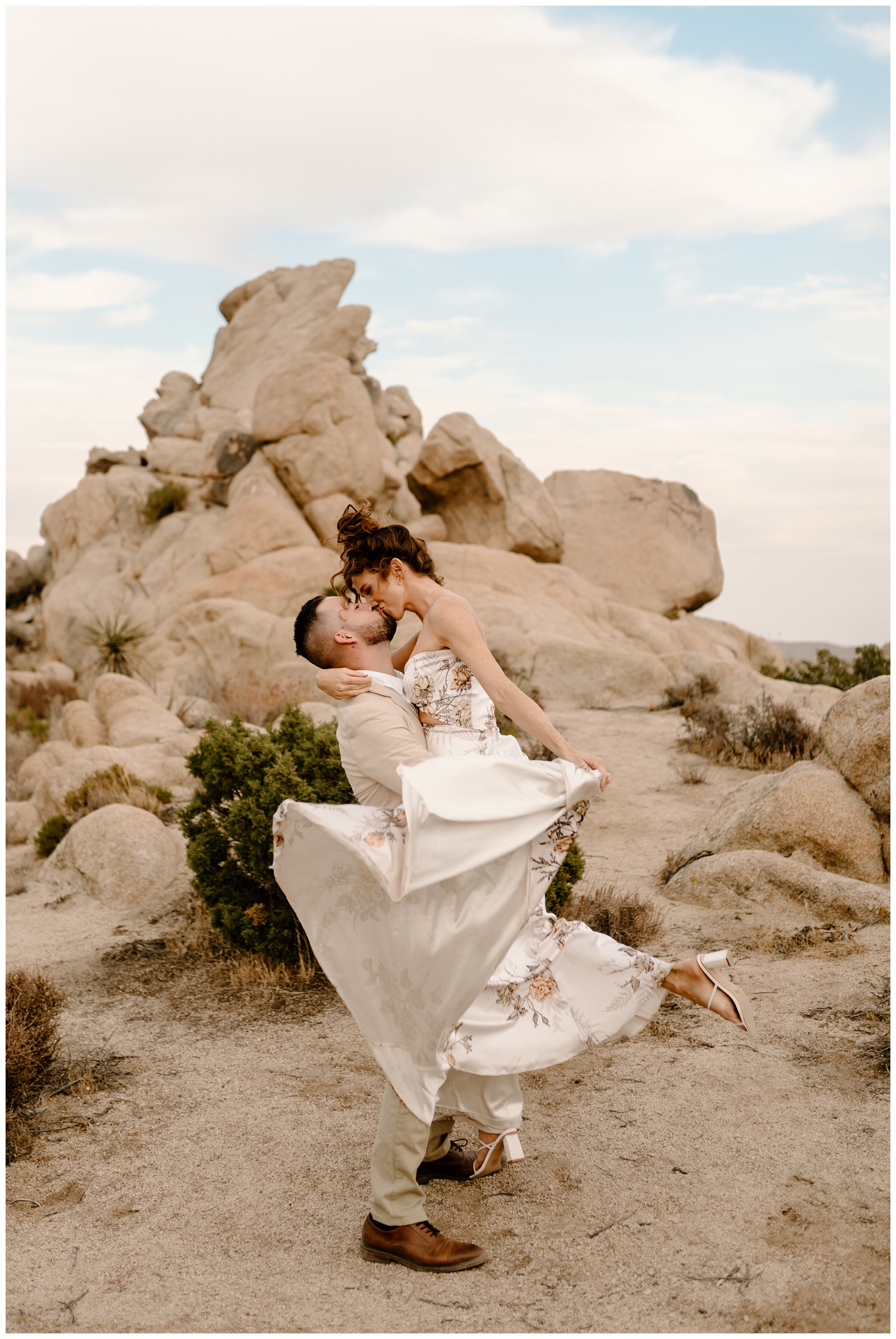 Fun desert elopement portraits in Joshua Tree by adventurous elopement photographer Kayli LaFon Photography