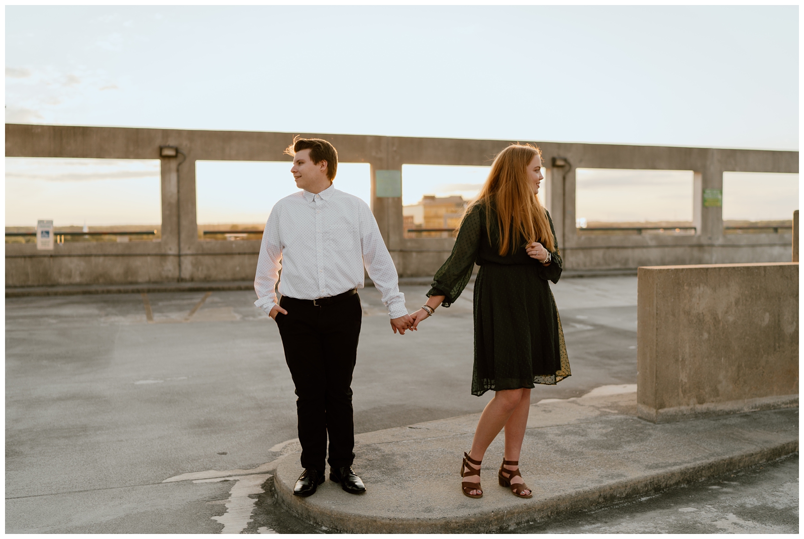 Golden hour downtown Greensboro, NC engagement session by North Carolina wedding photographer