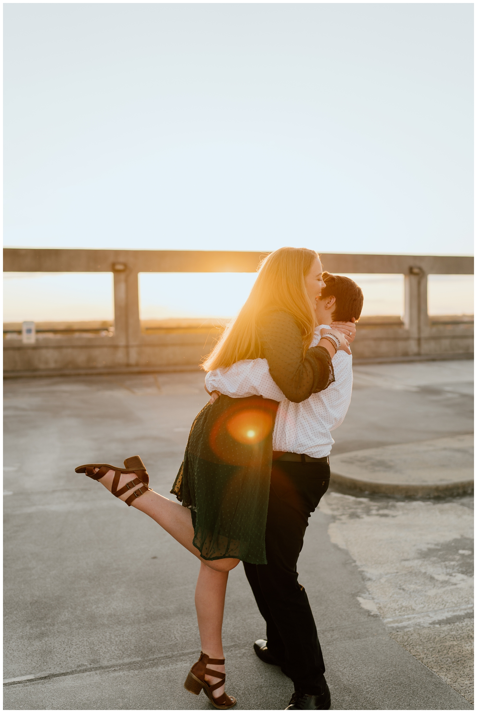 Fun golden hour engagement session in downtown Greensboro by NC wedding photographer