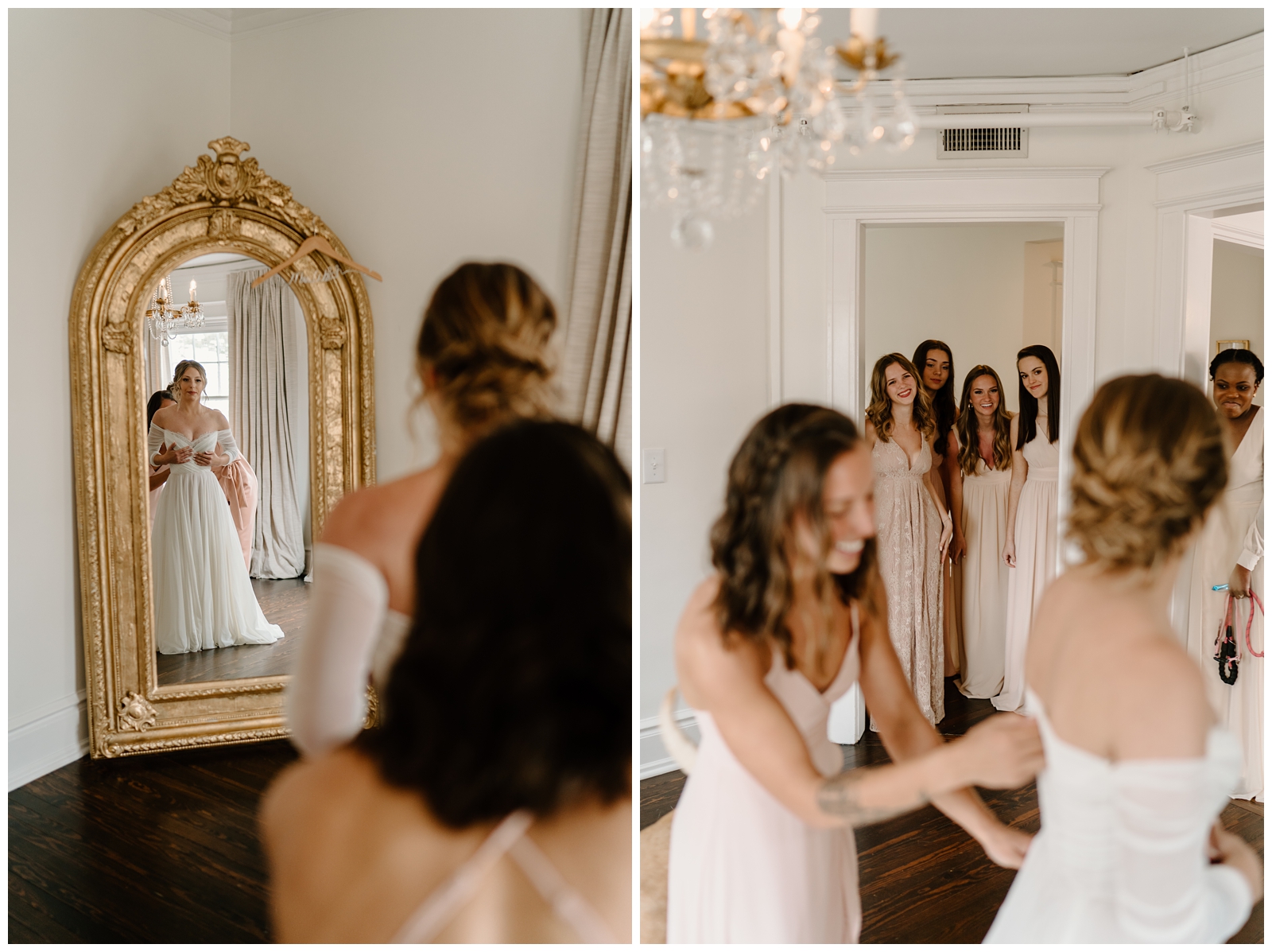 Beautiful bride getting ready in a historical home turned venue, the McAlister-Leftwich House in the Triad NC by North Carolina wedding photographer