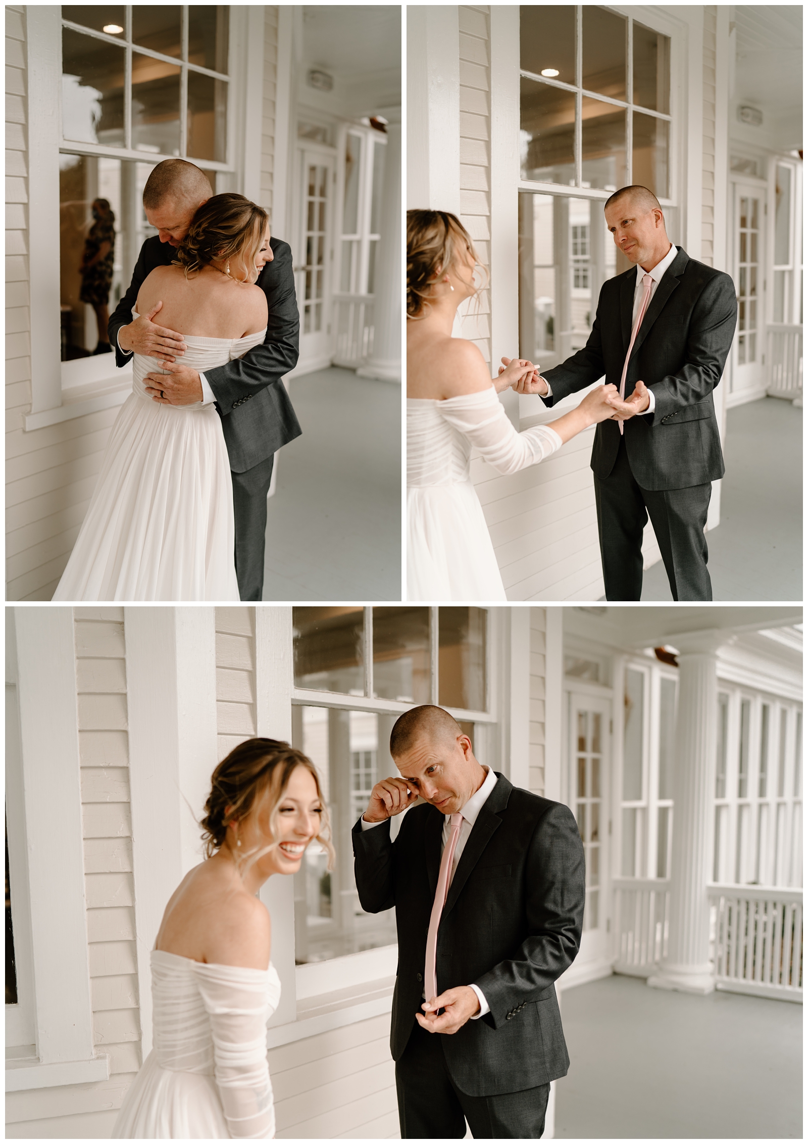 Father daughter first look at romantic Greensboro wedding by NC photographer