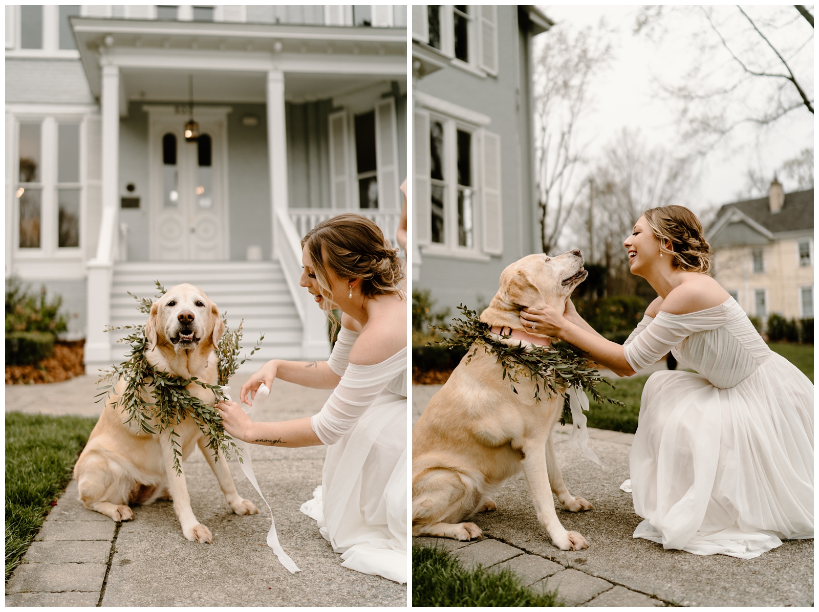 Romantic bride and her lifelong pup on her wedding day, by Greensboro, NC photographer at the McAlister-Leftwich house