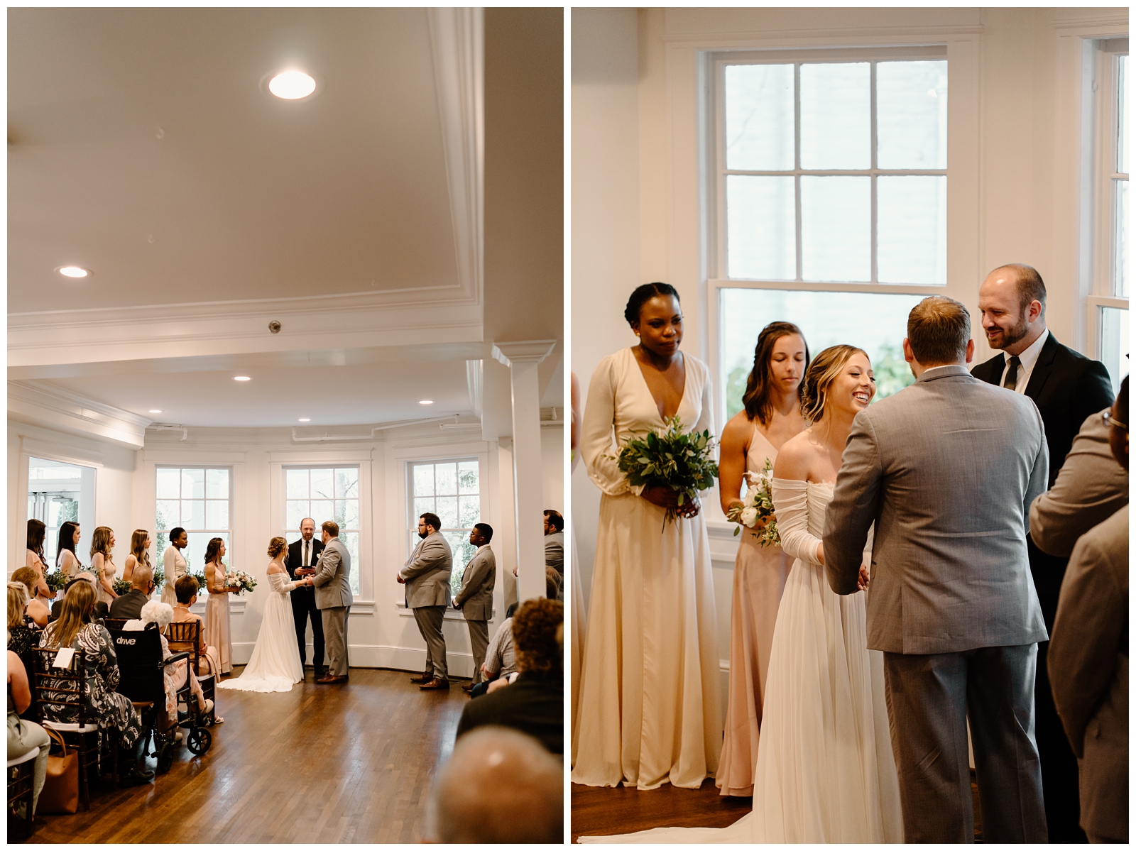 Soft and romantic wedding ceremony inside the historical McAlister-Leftwich House by Greensboro NC photographer